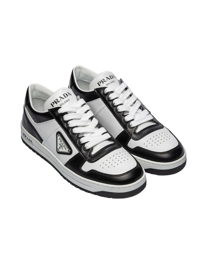 Prada Downtown Sneaker Aus Perforiertem Leder In White