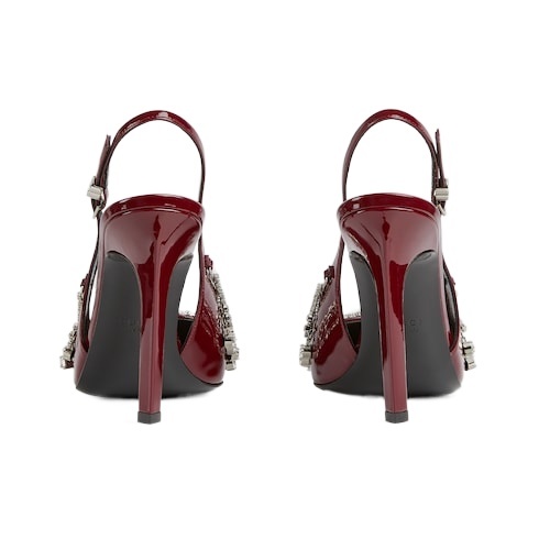 Gucci 105 Crystal Embellished Slingback Pumps In Patent Leather In Red