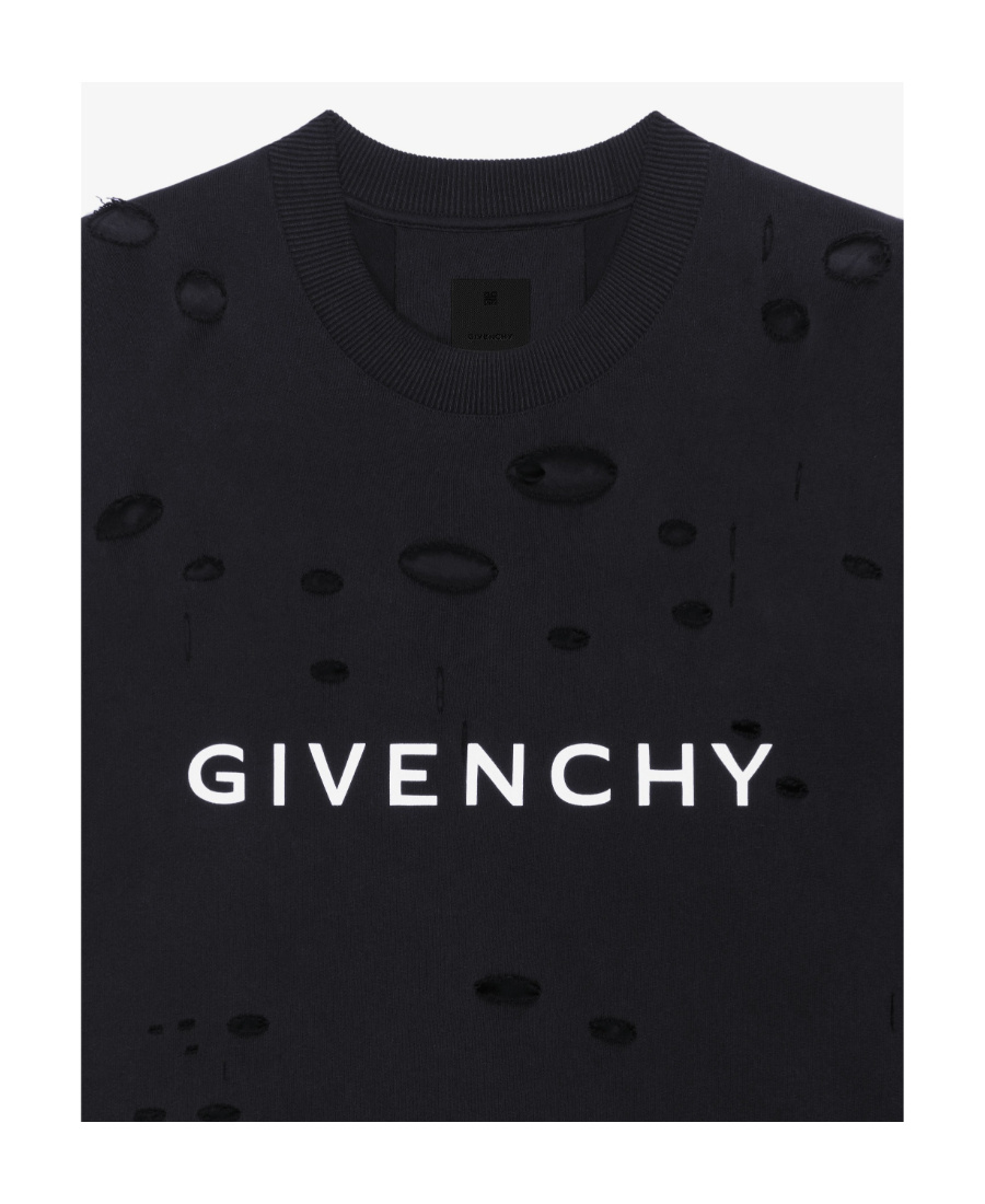 Givenchy Logo Printed Distressed Crewneck Sweatshirt In Black