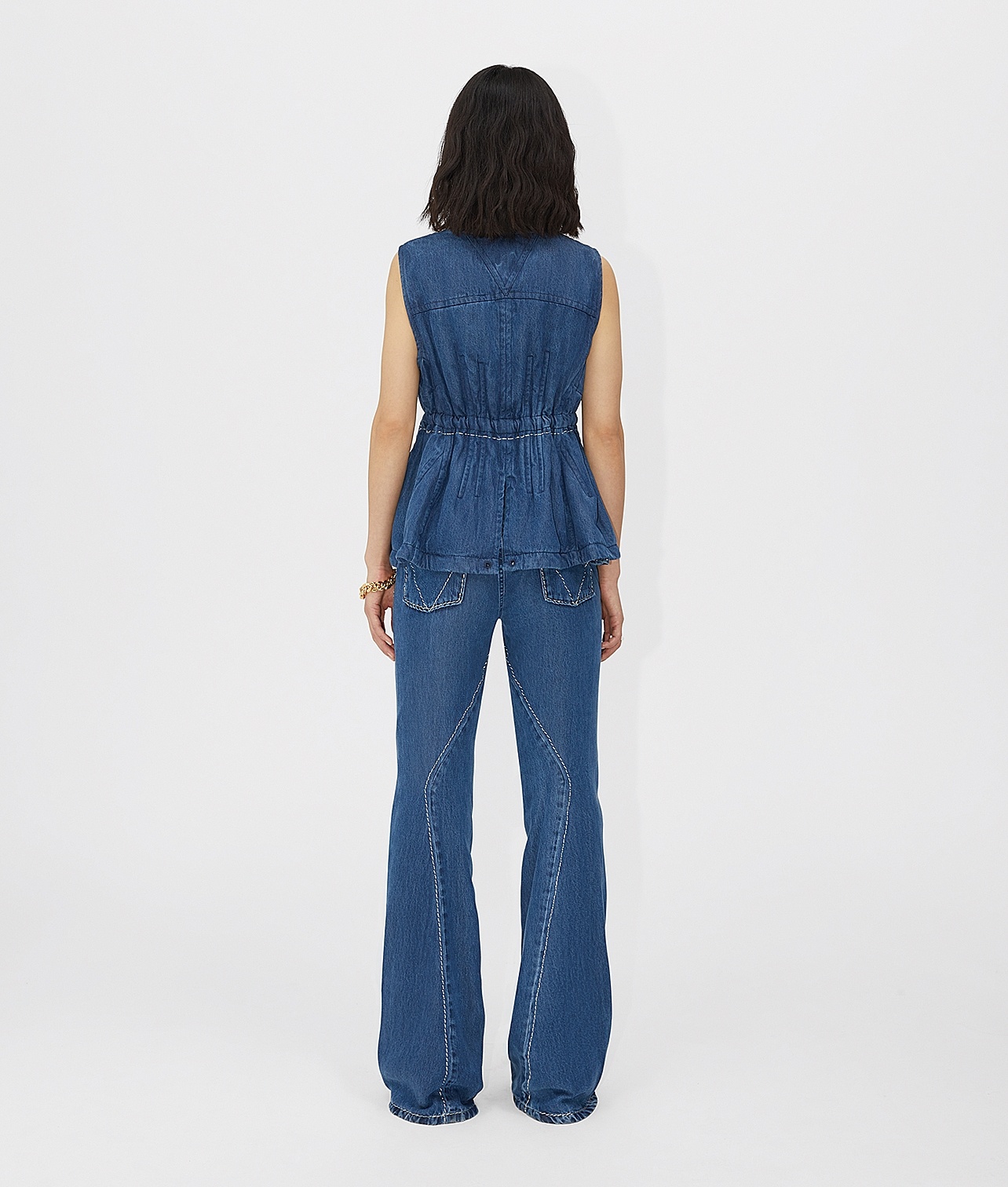 Bottega Veneta Zipped Denim Fluid Top With Drawstring In Blue