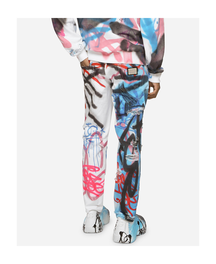 Dolce & Gabbana Spray-paint Graffiti Print Loose Jeans In White