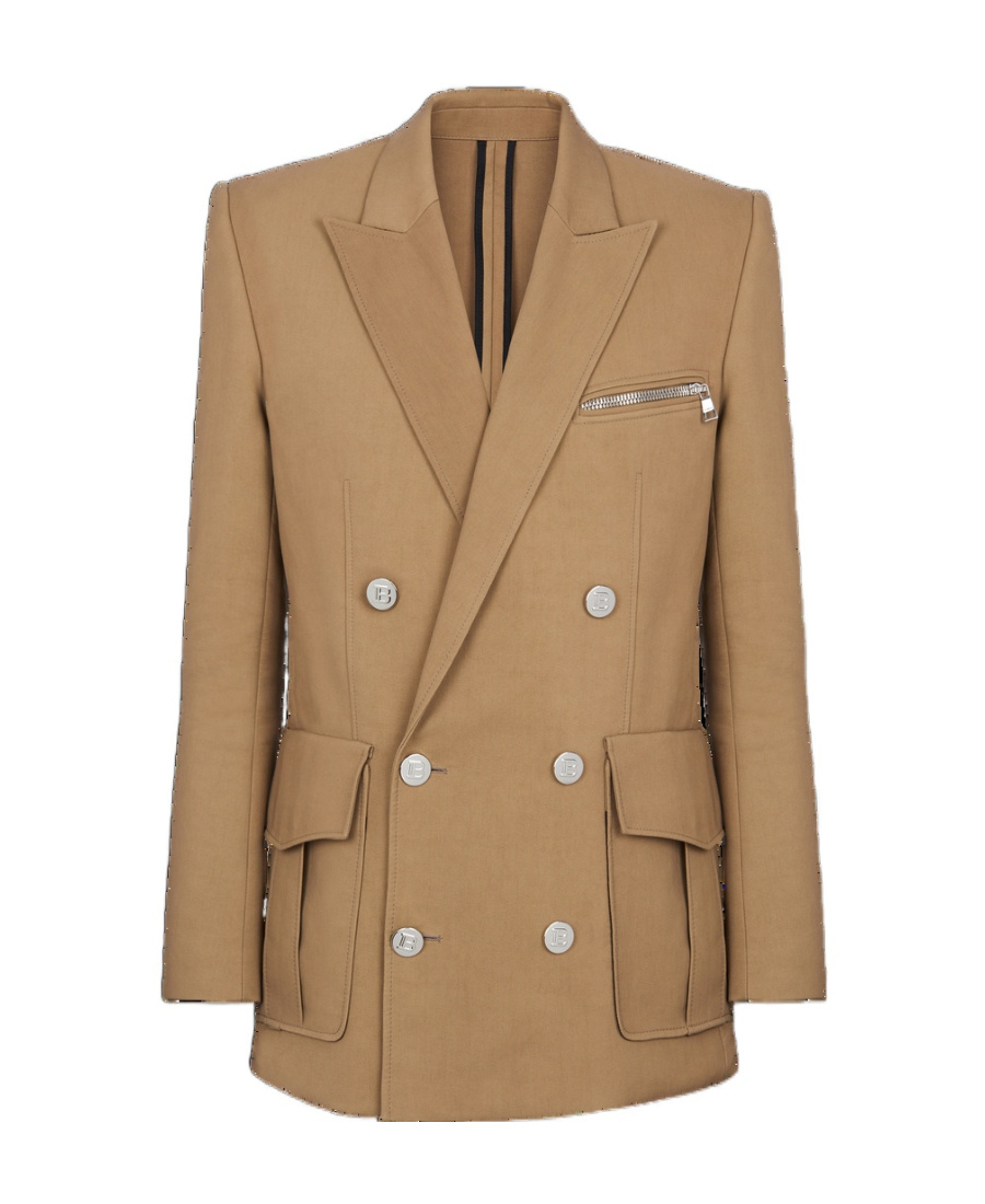 Balmain Cargo Double-breasted Fastening Blazer In Green
