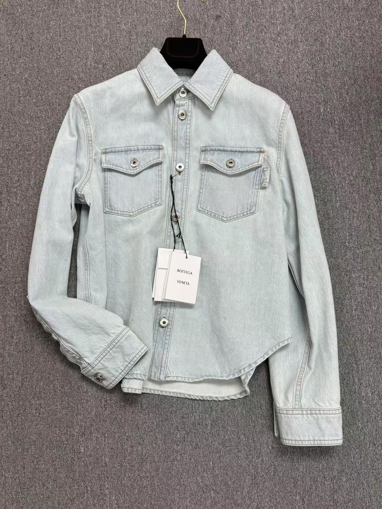 Bottega Veneta Long Sleeve Denim Shirt In White