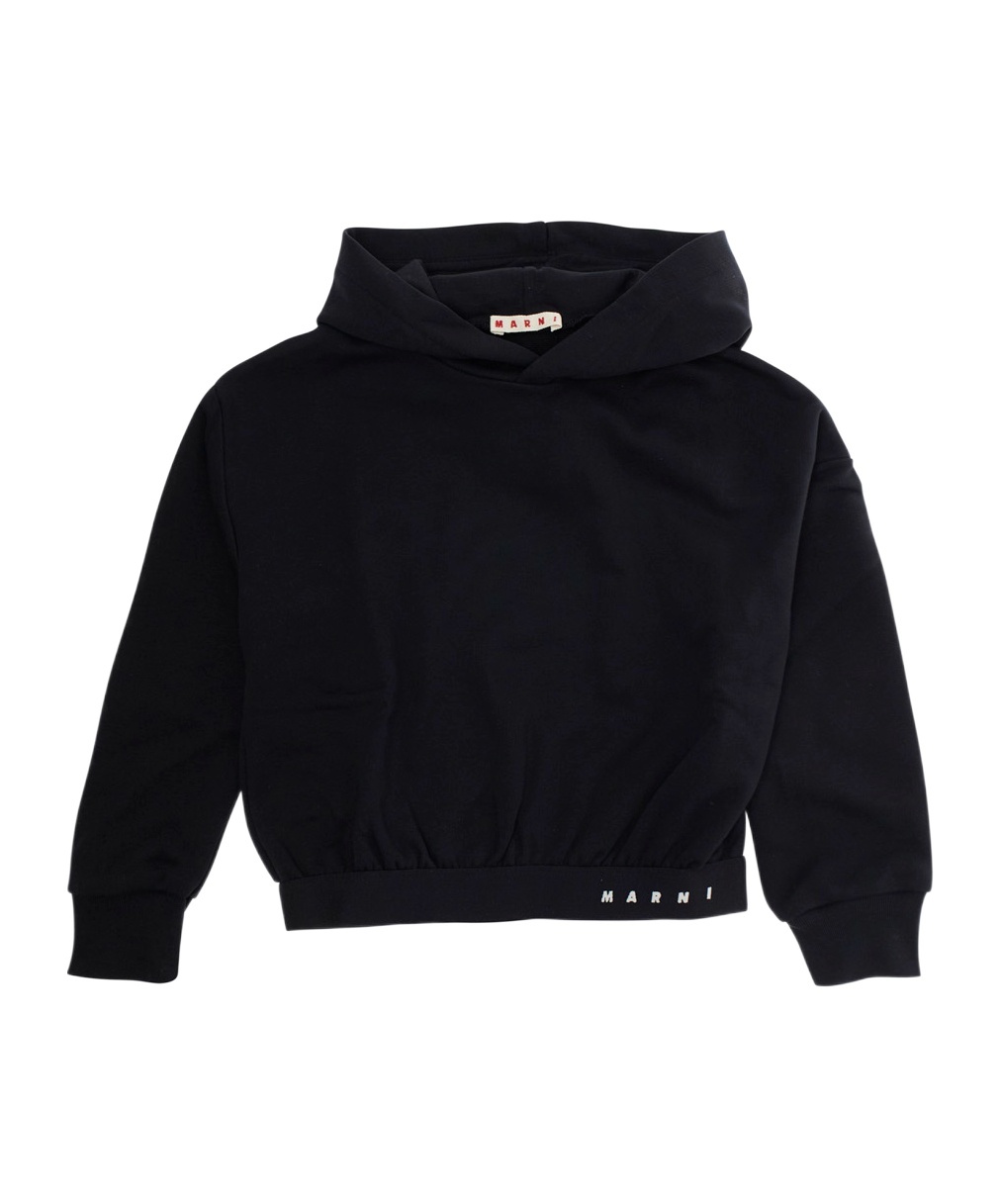 Marni Long-sleeved Hooded Sweatshirt In Black