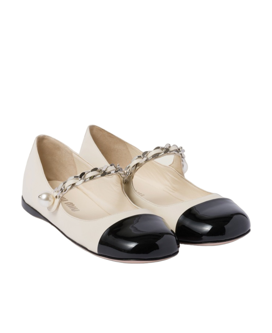 Miu Miu Ankle Strap Ballerinas In White