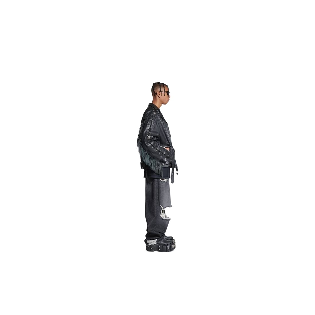 Balenciaga Fringe-detailing Leather Coat In Black