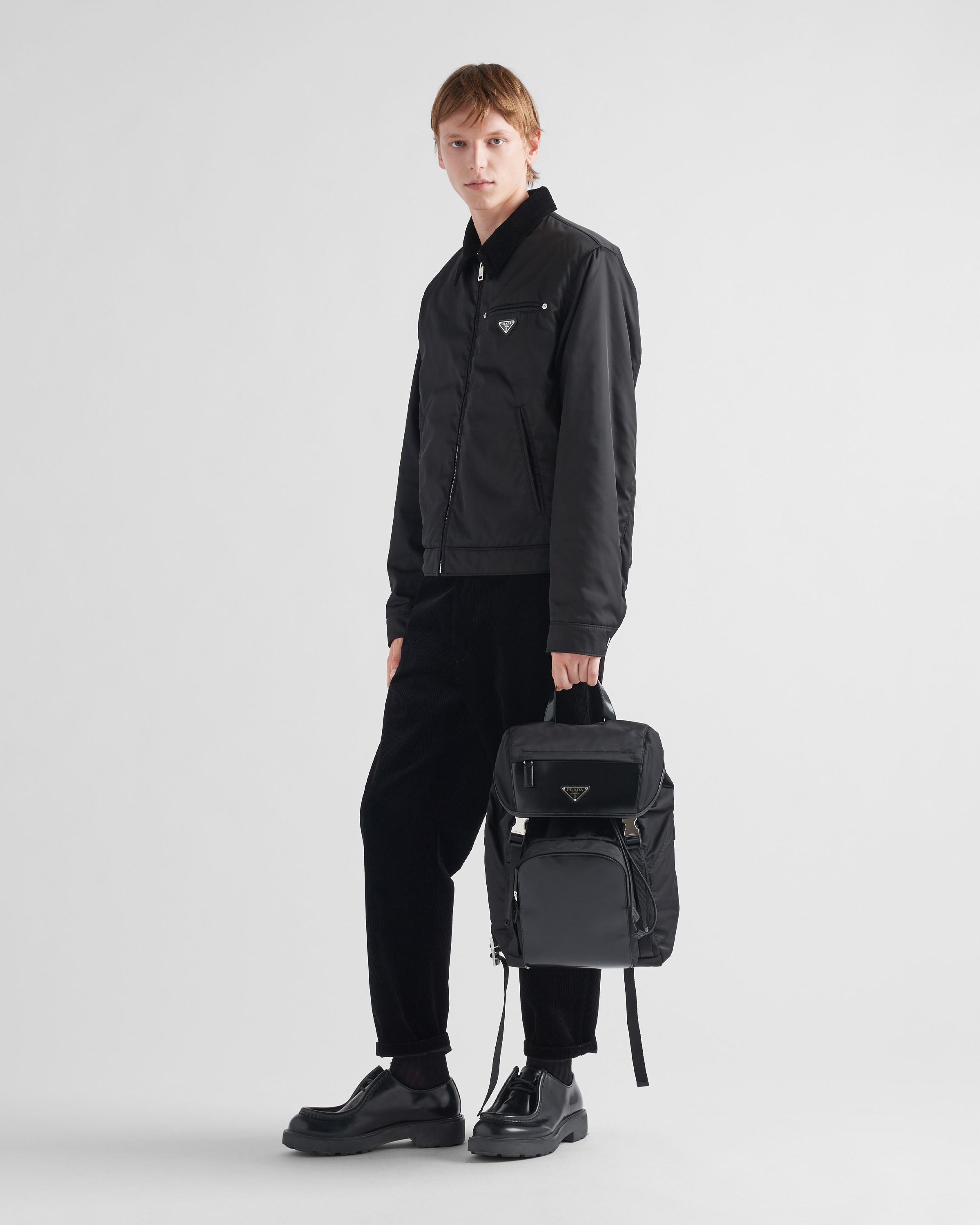 Prada Re-nylon And Brushed Leather Backpack In Black