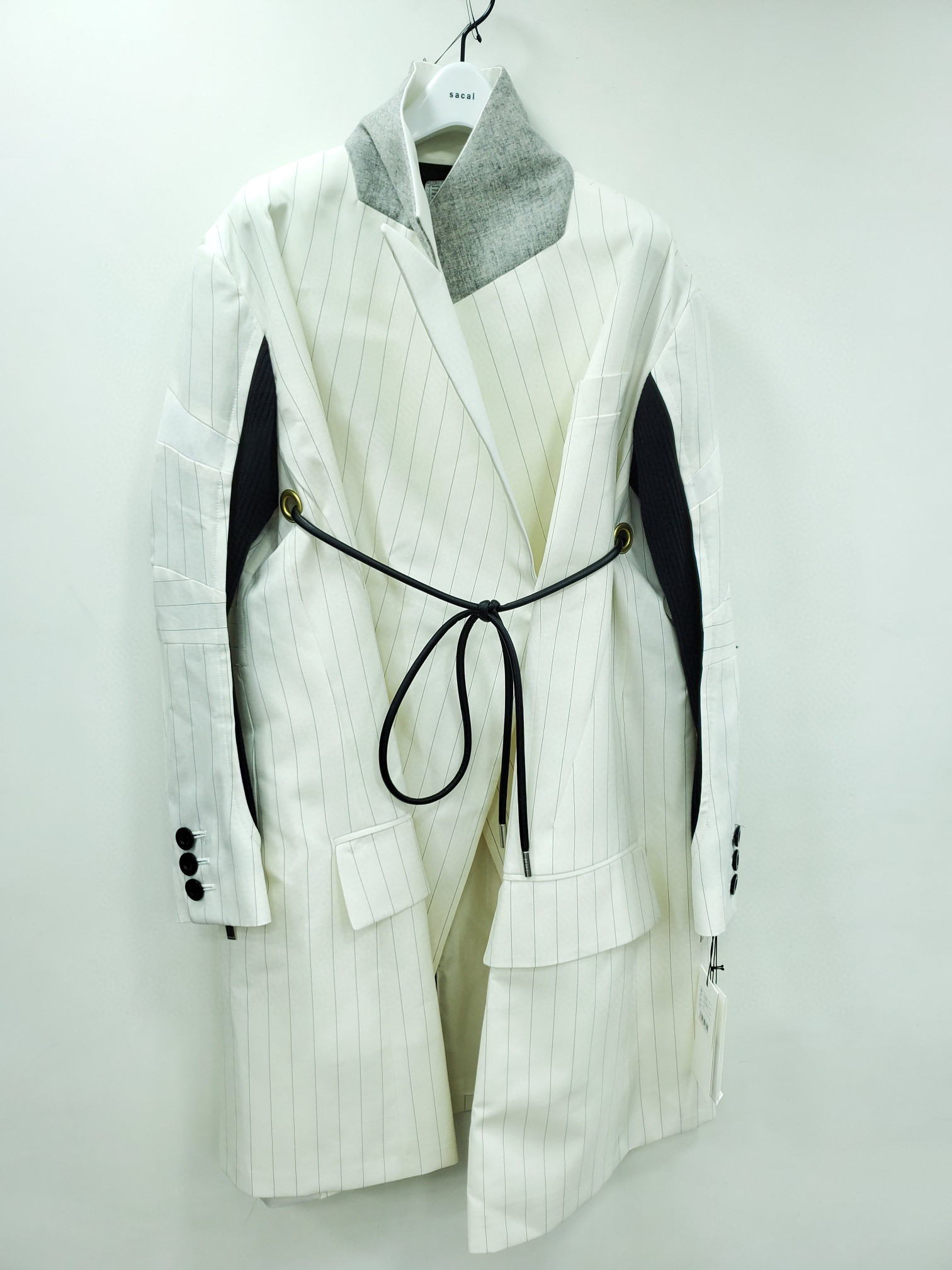 Shop Sacai Hybrid Contrast Panel Coat In White
