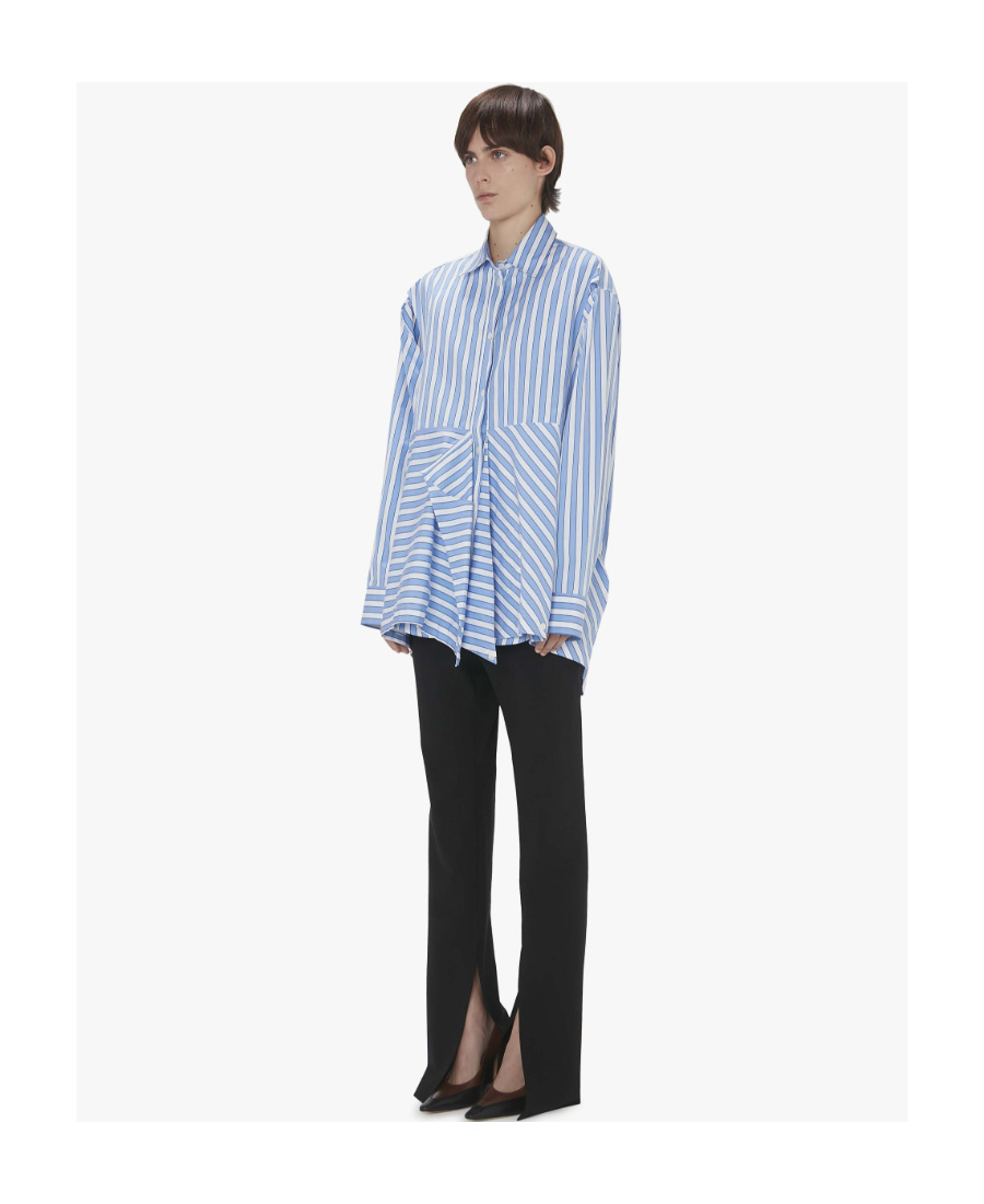 Shop Jw Anderson Stripe-print Draped Cotton Shirt In Blue