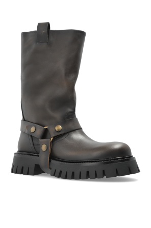Golden Goose Kurt Chunky Low Heels Ankle Boots In Brown Leather In Black