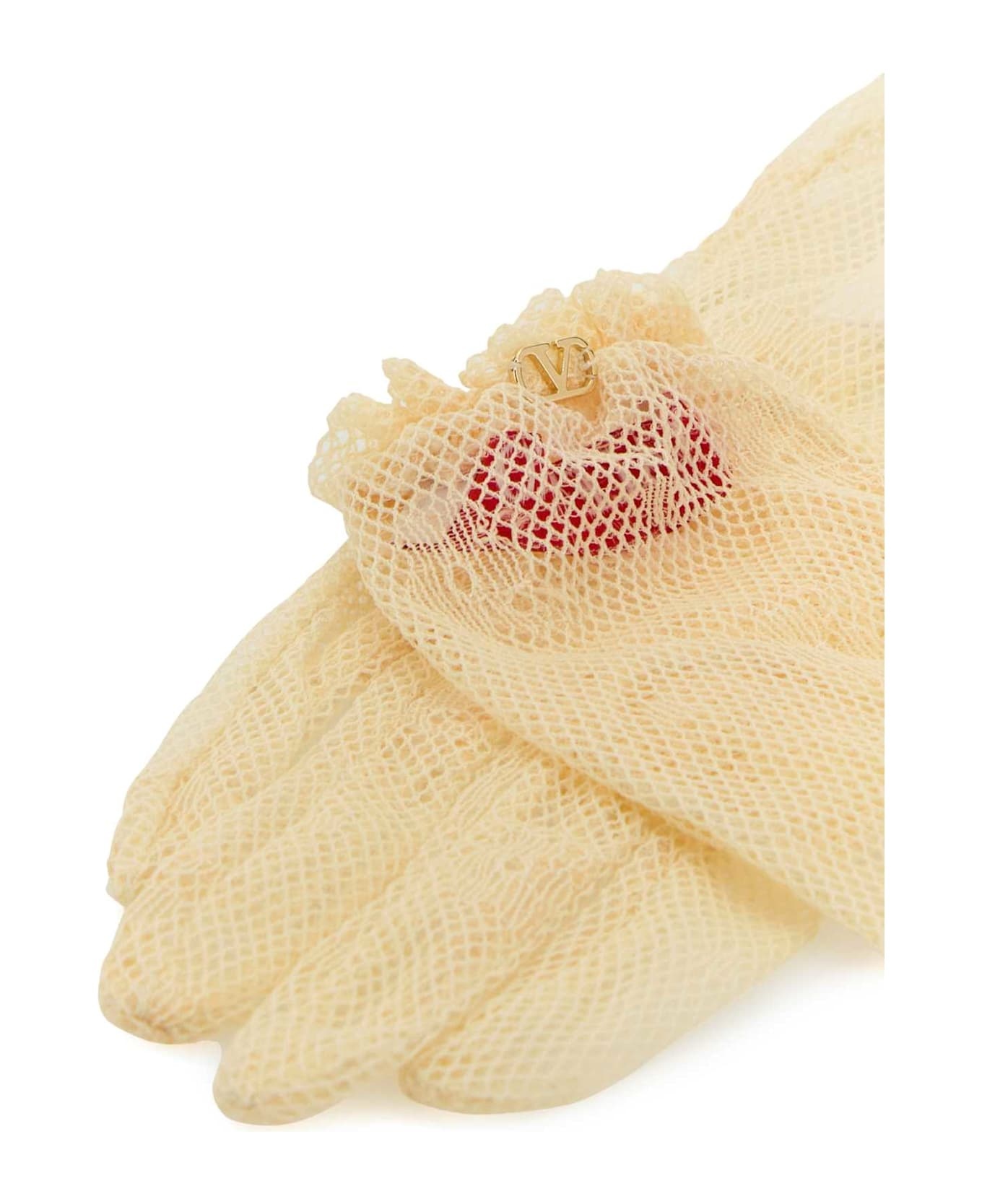 Valentino Cream Mesh Gloves In Neutral