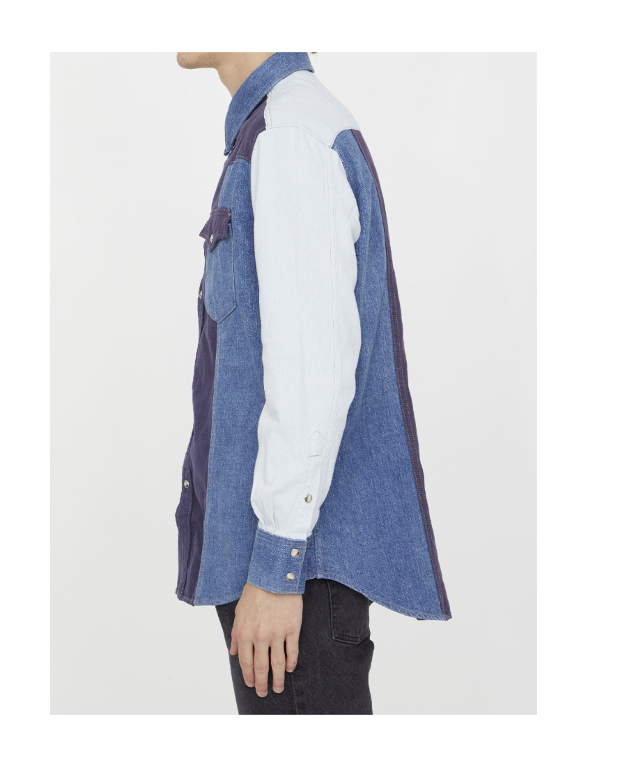 Celine Long-sleeved Spliced Shirt In Blue