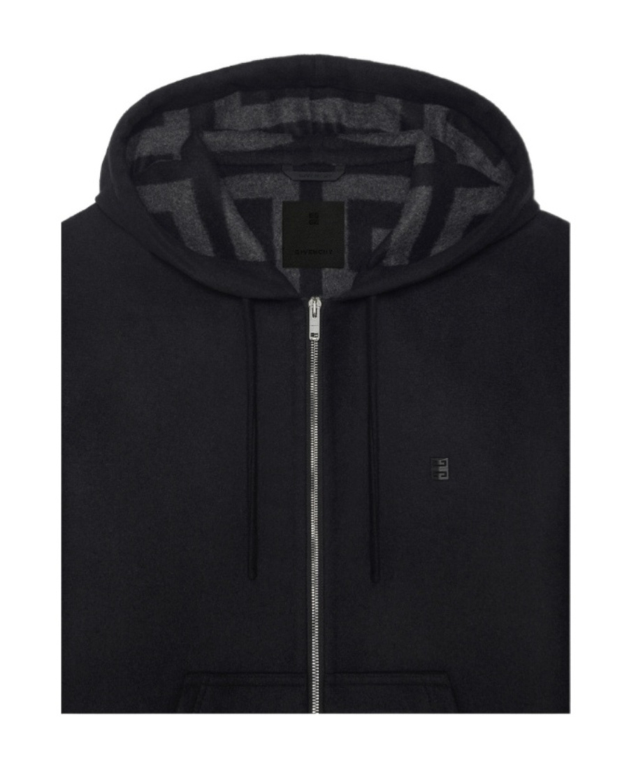 Givenchy Black Zip-up Hoodie With Logo Detail In Wool Man In Black
