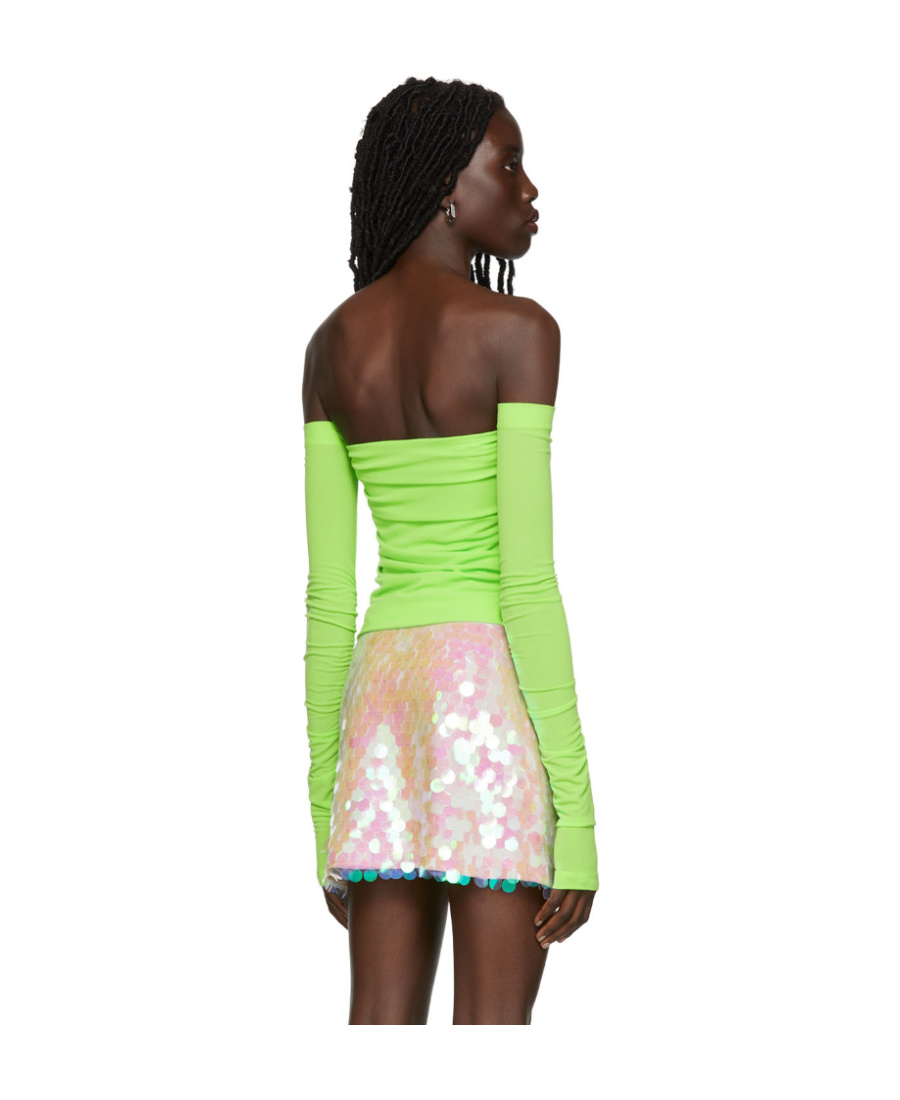 Helmut Lang Off-the-shoulder Convertible Stretch-crepe Top In Green