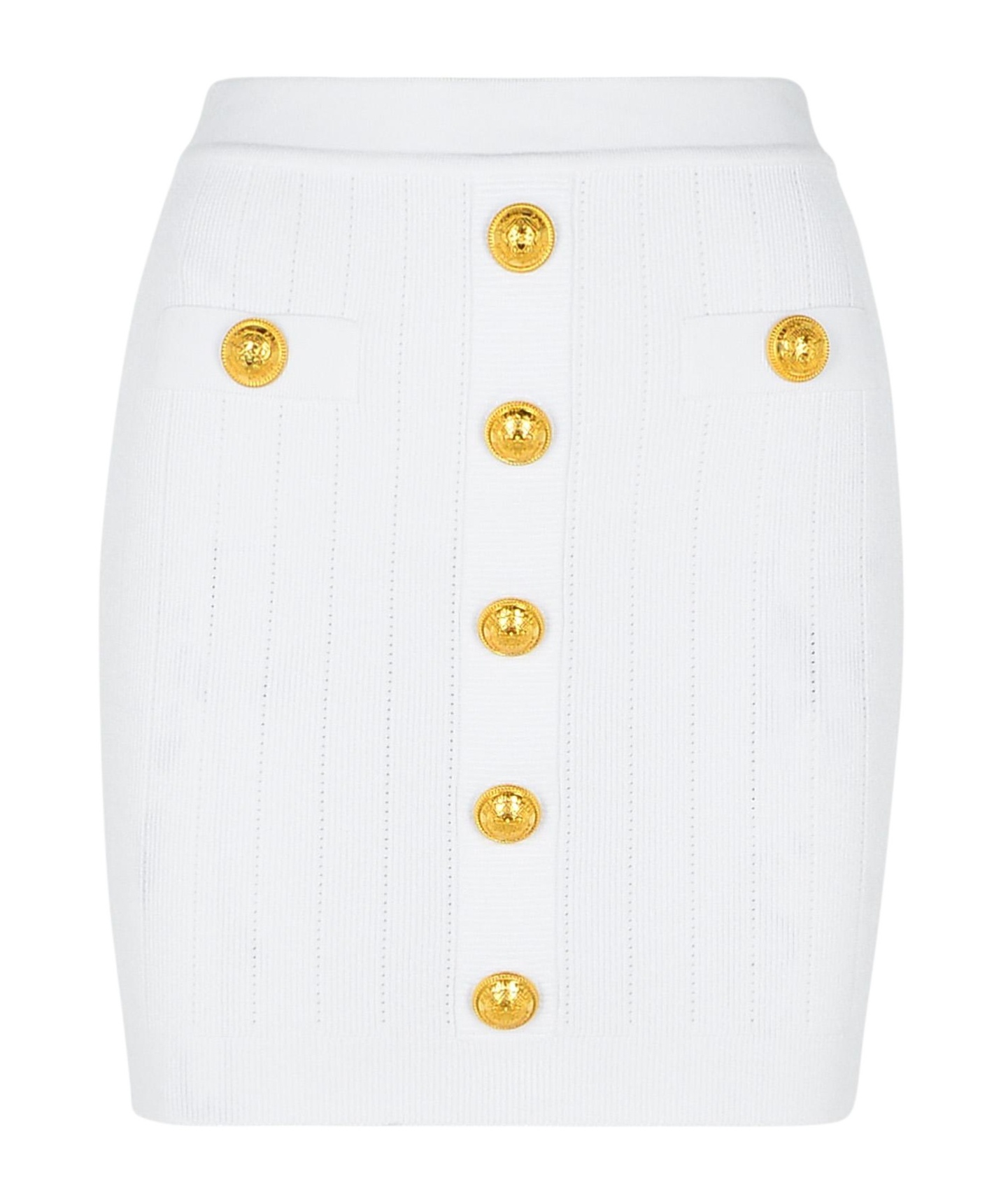 Shop Balmain Button Detailed High-rise Mini Skirt In White