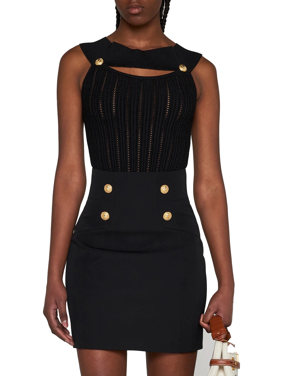 Balmain Pointelle-knit Bodysuit In Black