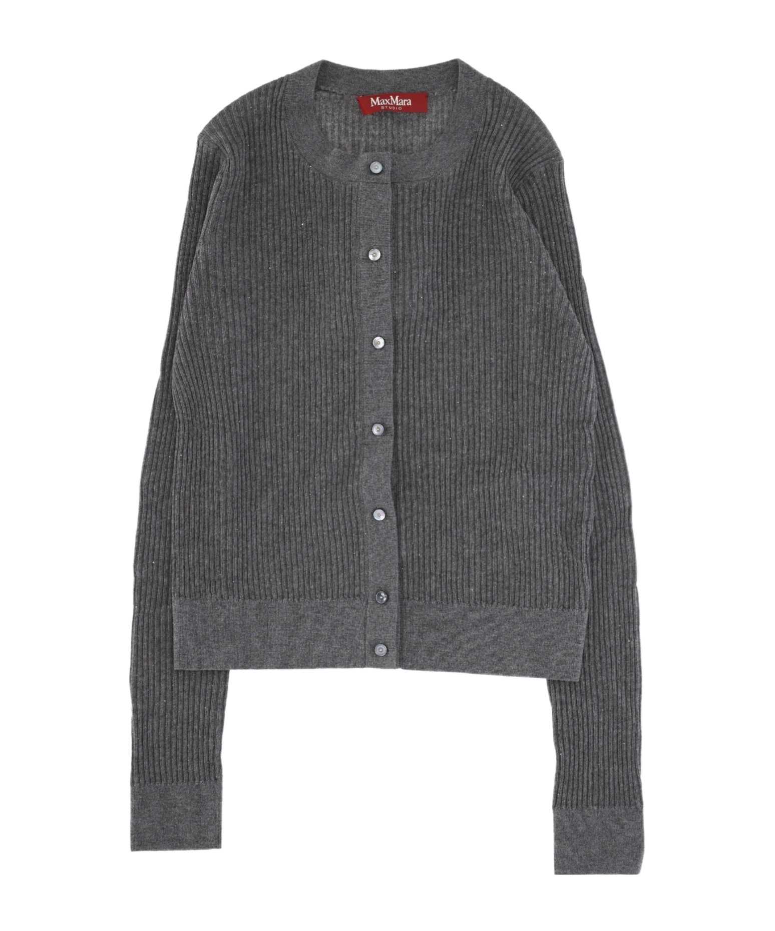 Max Mara Wool And Silk Crew Neck Cardigan In Gray