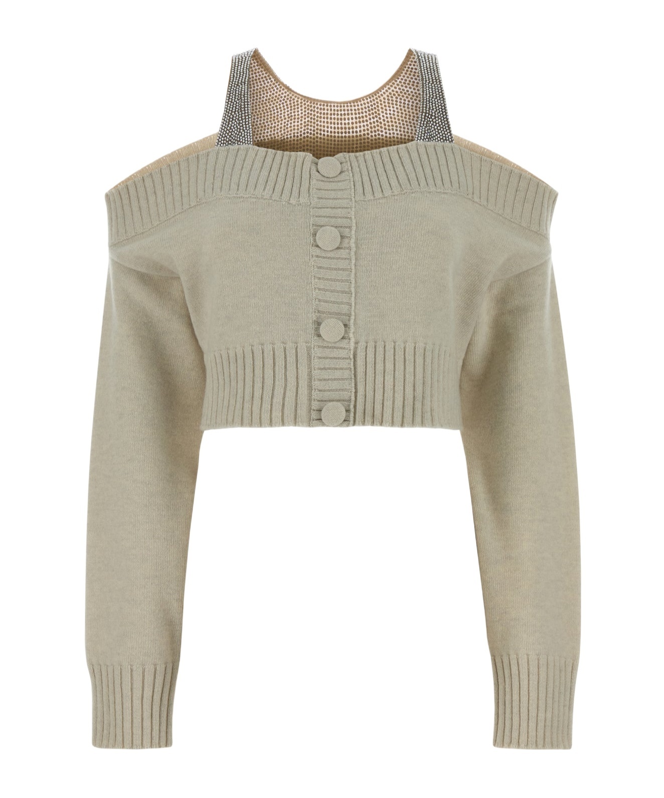 Giuseppe Di Morabito Crystal-embellished Cold-shoulder Cardigan In Gray