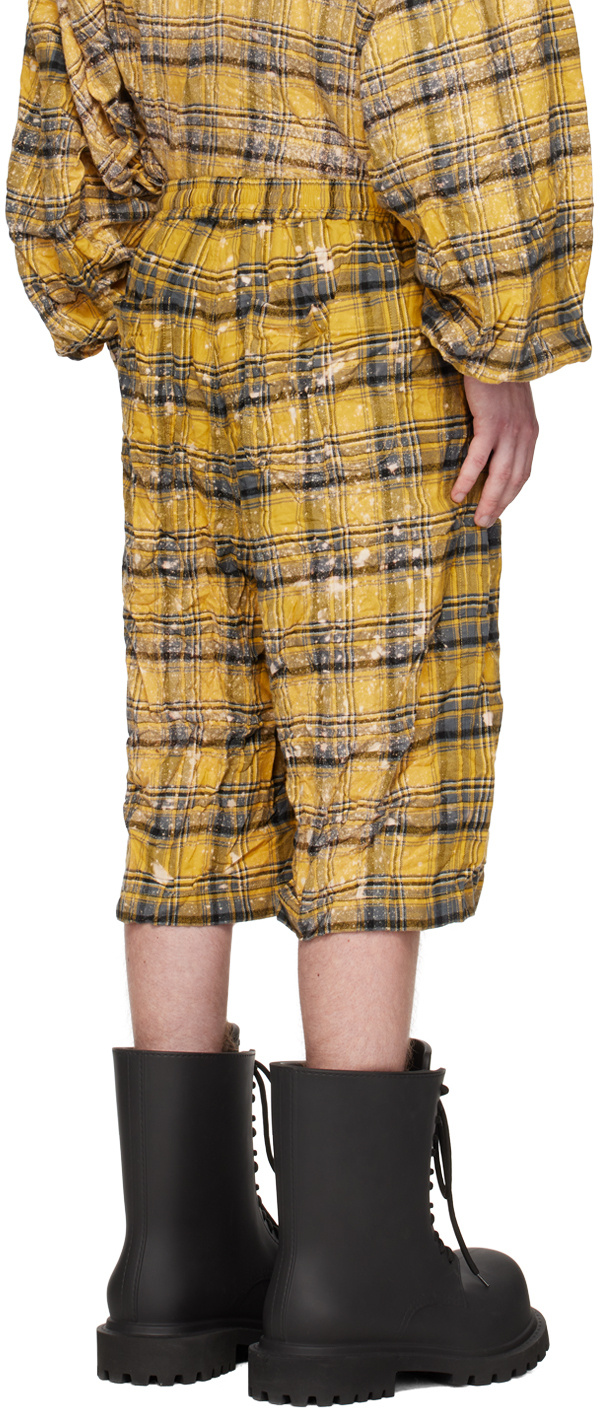 We11 Done Crinkled Check Shorts In Brown