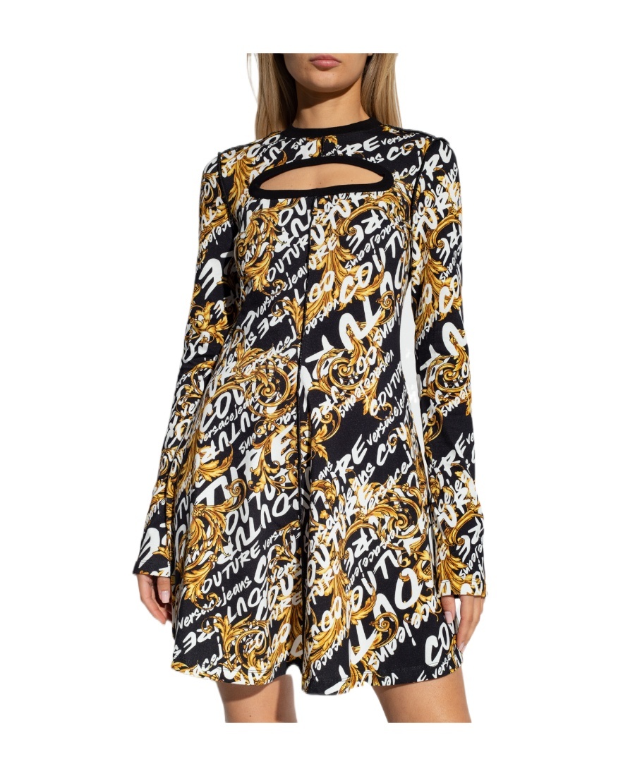 Versace Jeans Brushed Logo-print Mini Dress In Black