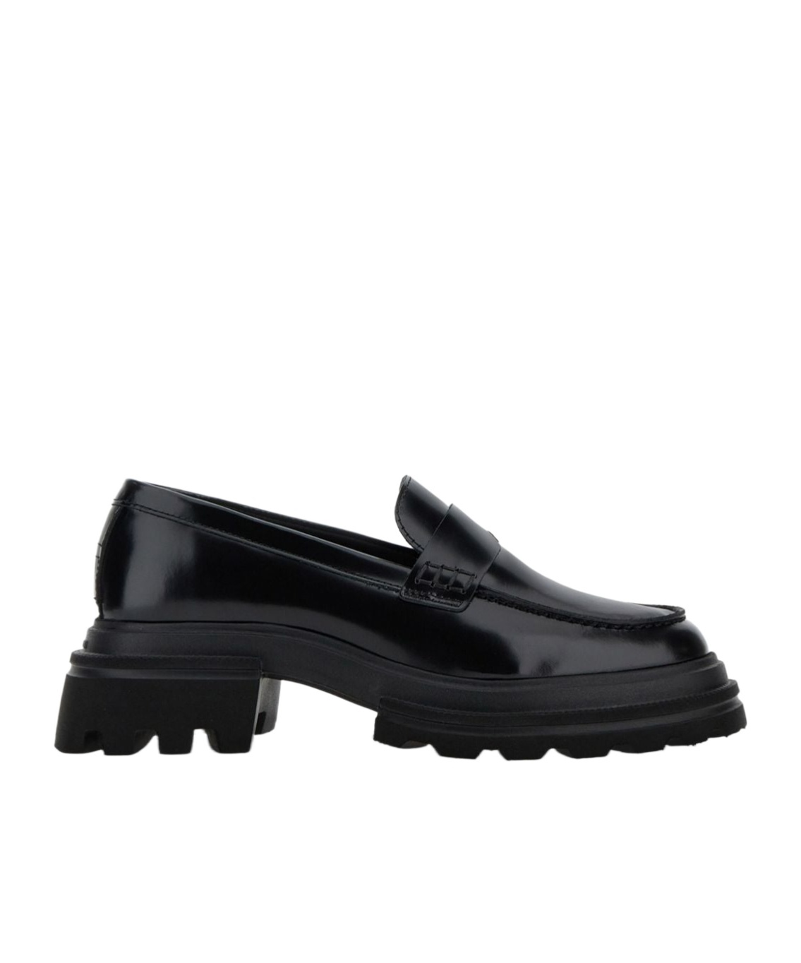 Hogan 10-storey Smooth Leather And Workwear Sole Loafers Shoes In Black