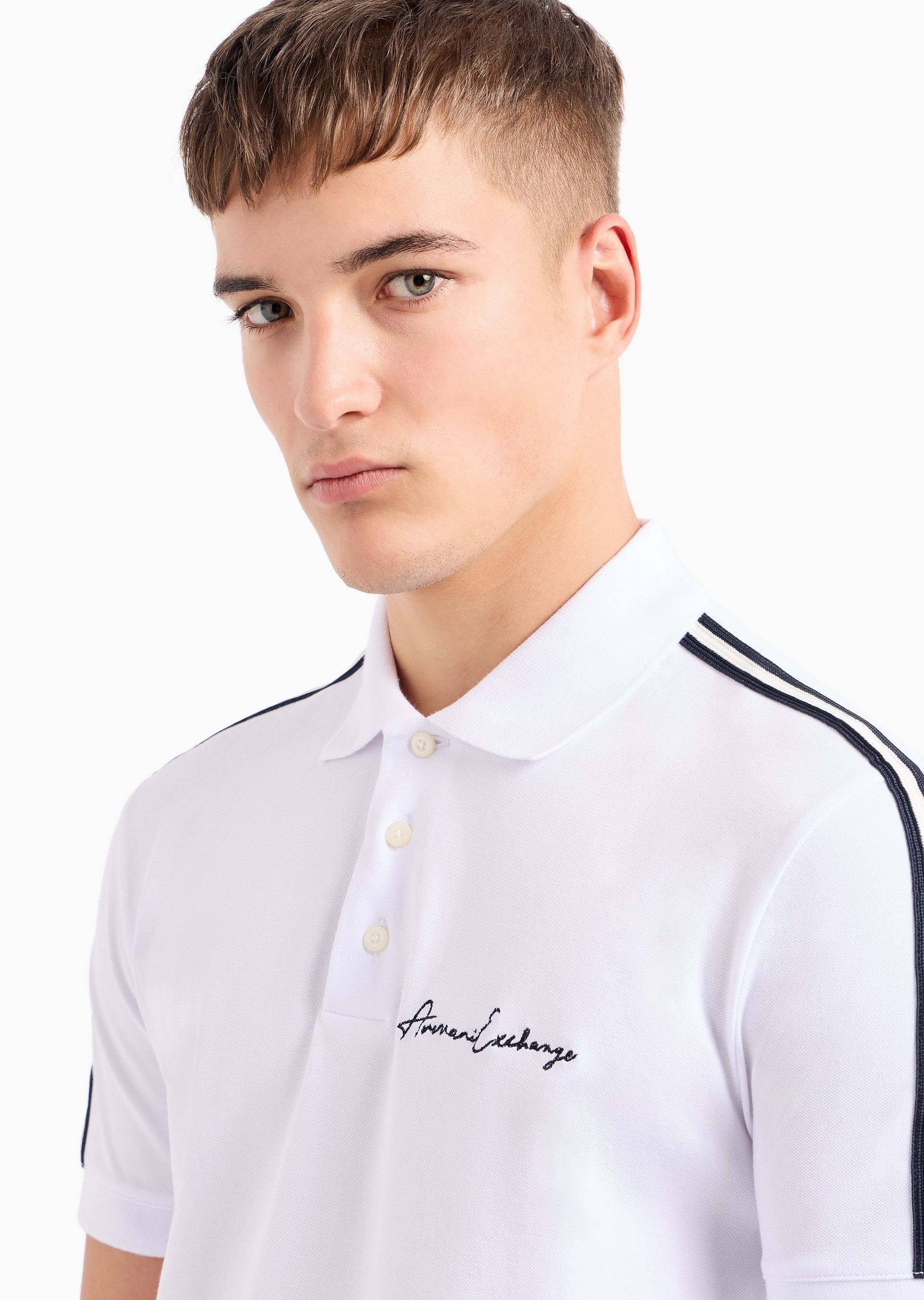 Armani Exchange Embroidered-logo Cotton Polo Shirt In White