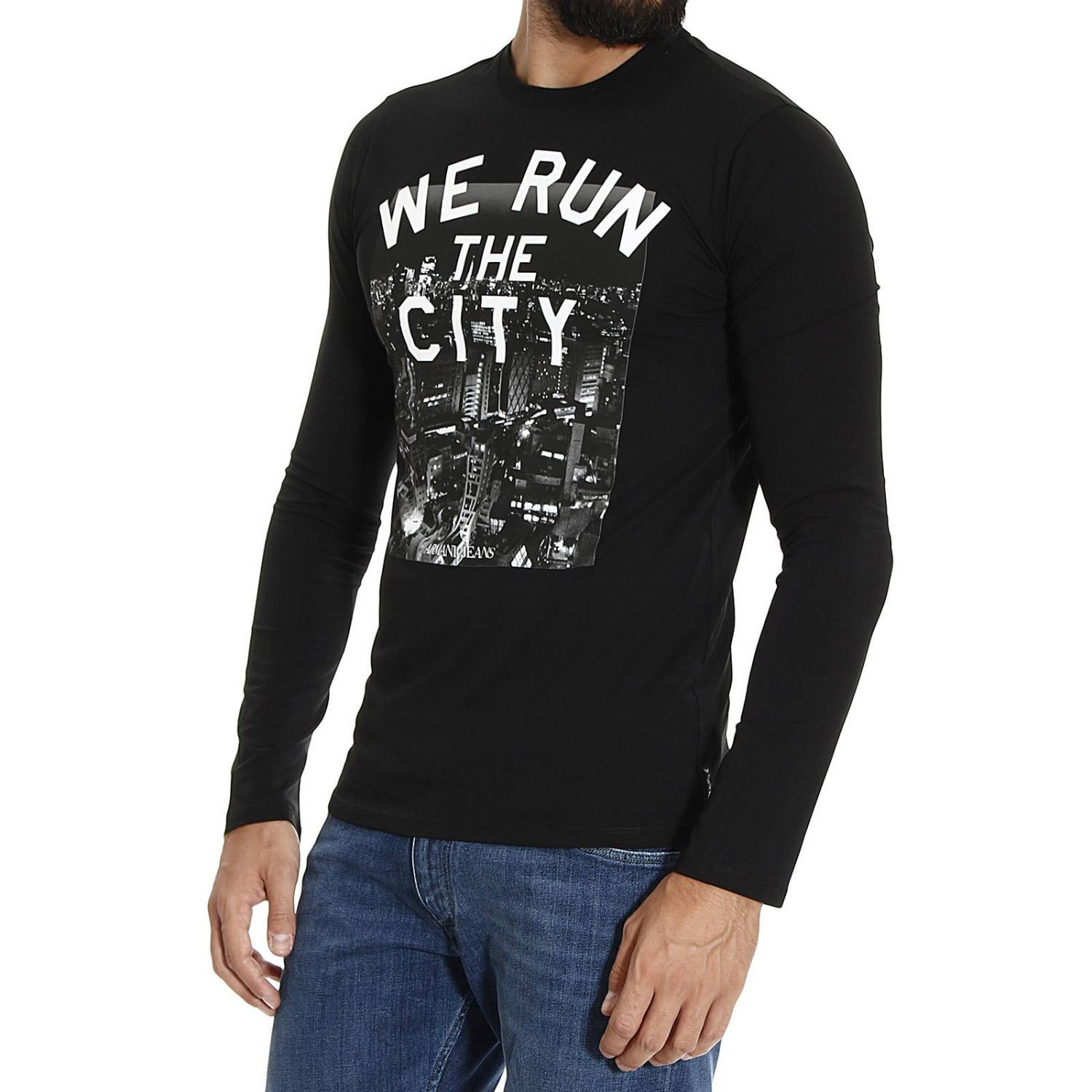 Armani Jeans T-shirt With Round Neck And Long Sleeves In Black