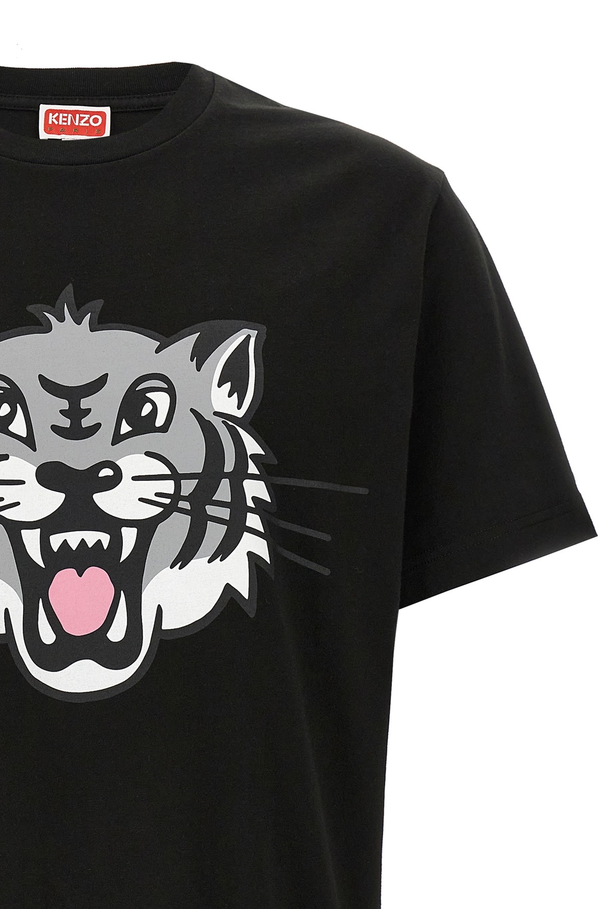 Kenzo Black T-shirt With Happy Tiger Print On The Front In Black