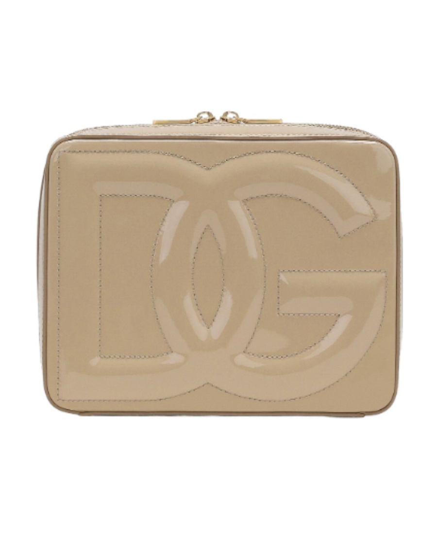 Dolce & Gabbana Medium Dg Logo Crossbody Bag In Patent Leather In Nude