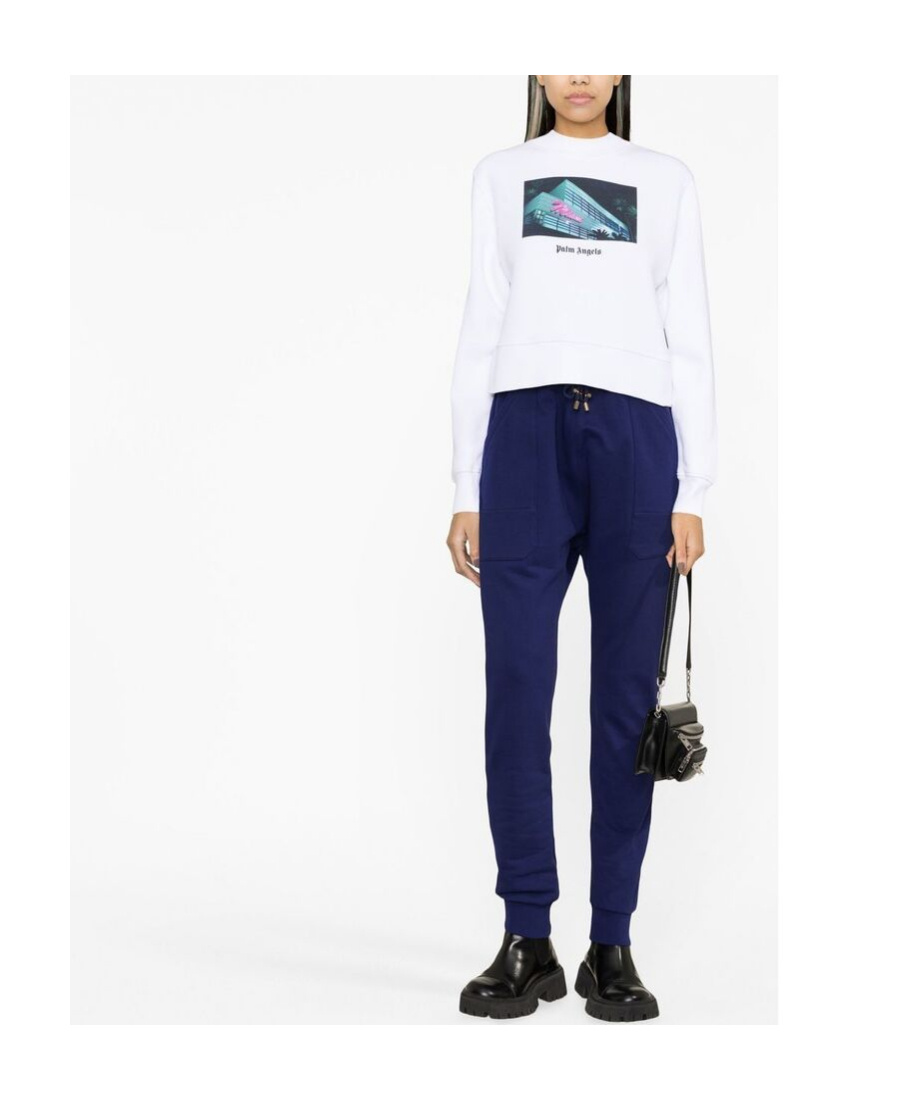 Palm Angels Graphic-print Cropped Sweatshirt In White
