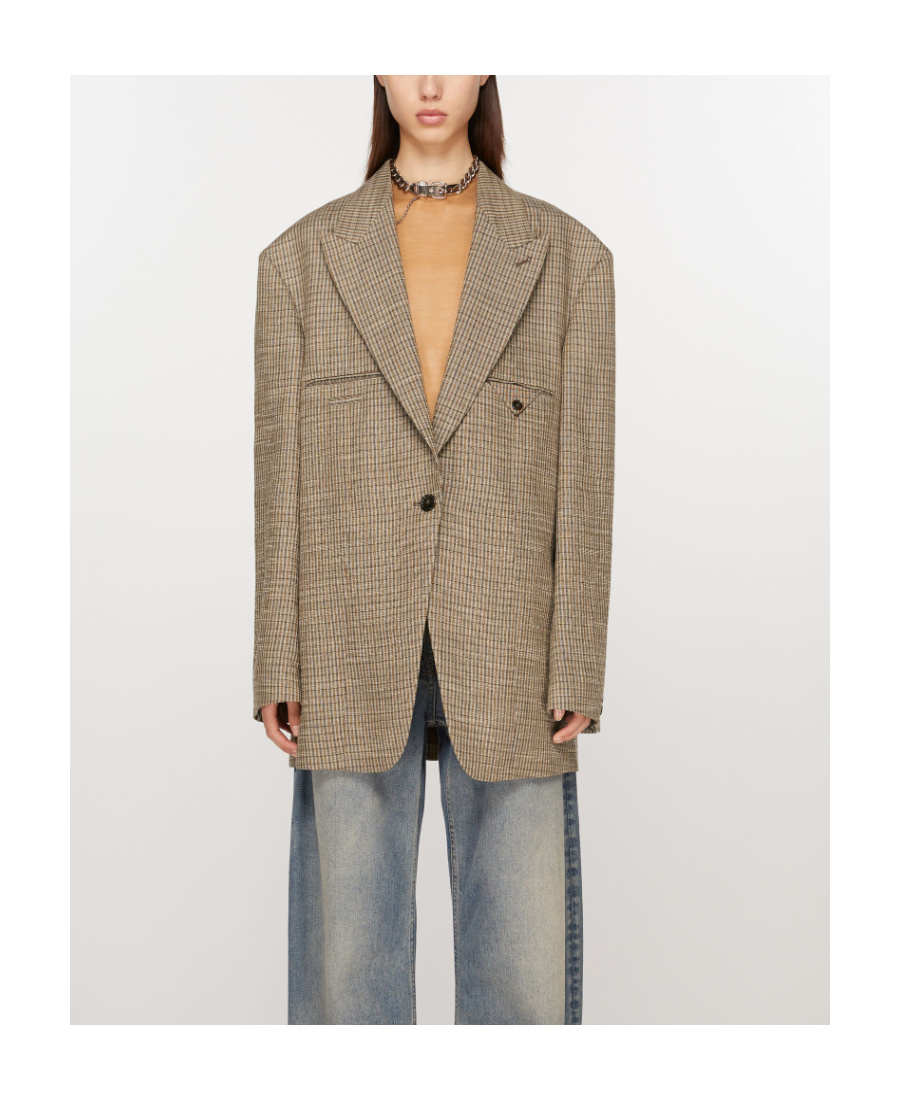 Acne Studios Checked Single-breasted Blazer In Brown