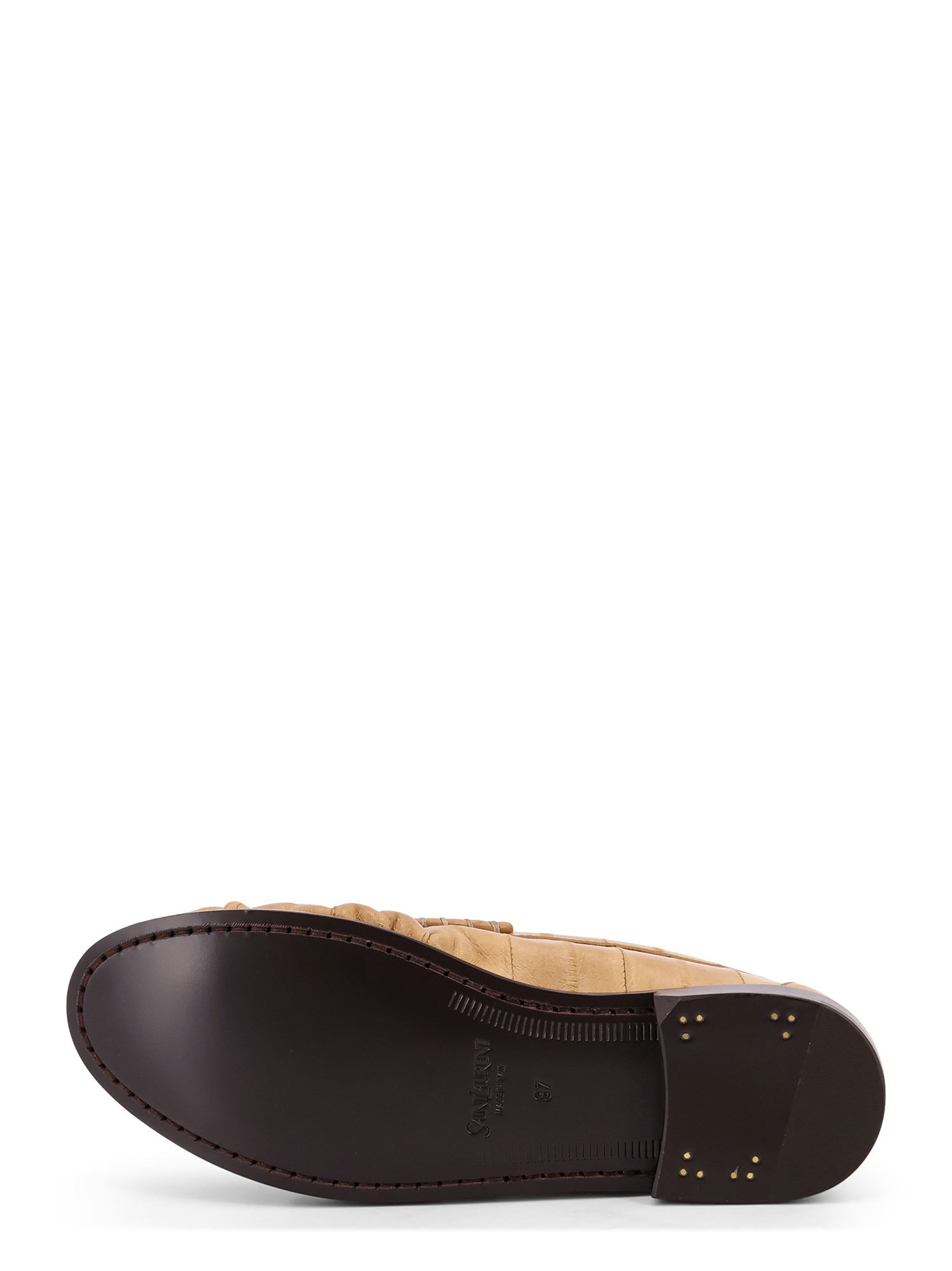 Saint Laurent Leather Loafers Featuring Ruched Detailing In Brown