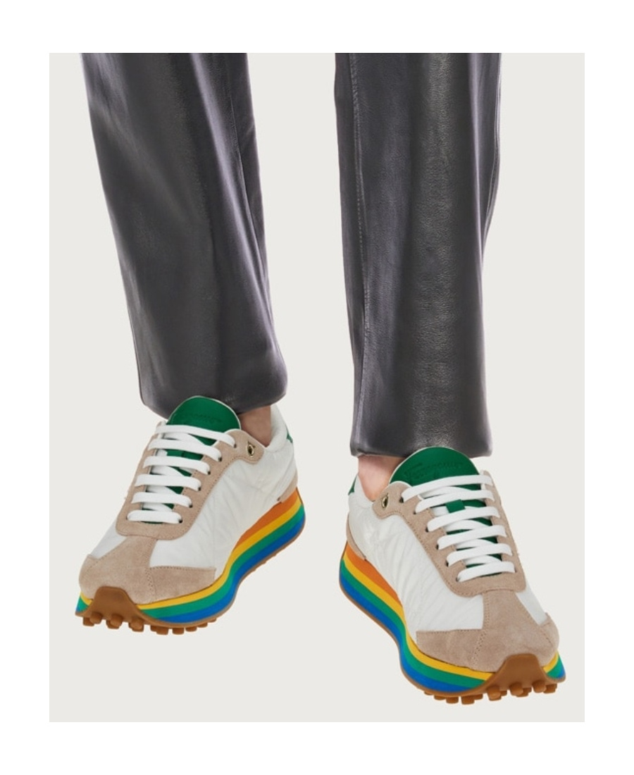 Ferragamo Iggy Rainbow-sole Sneakers In White