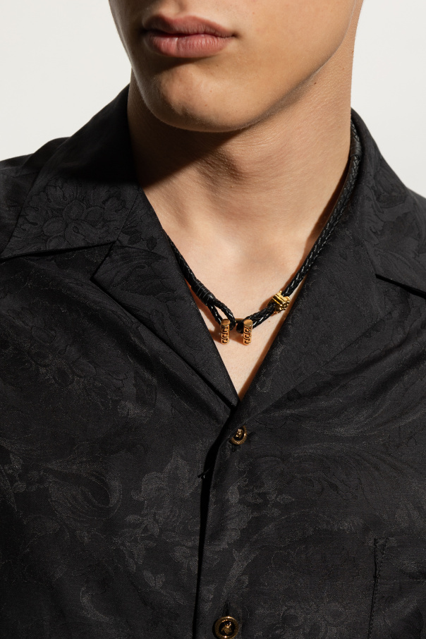Versace Medusa-charm Braided Leather Necklace In Black