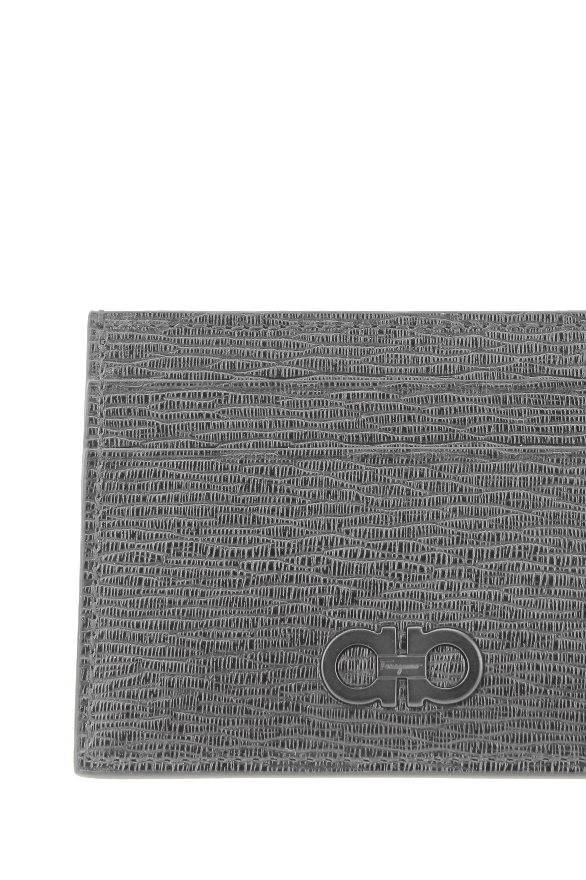 Ferragamo Logo-embossed Leather Cardholder In Gray