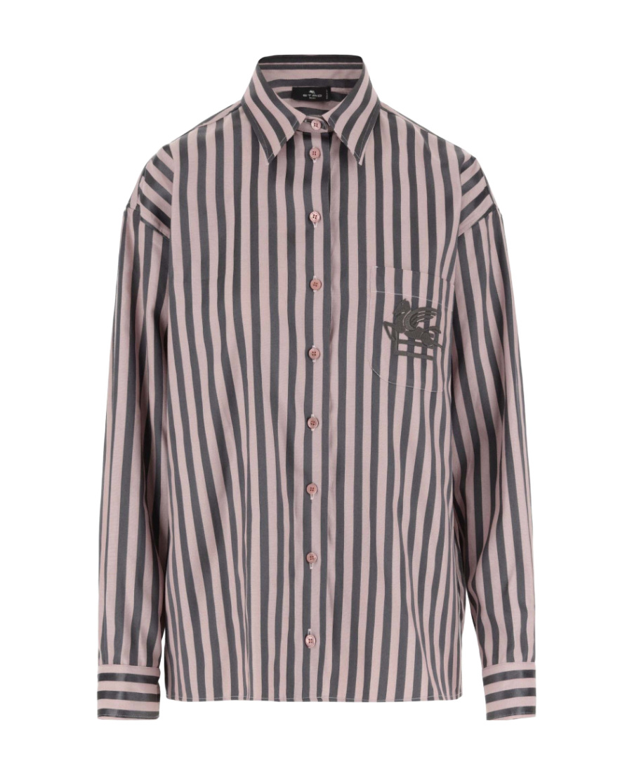 Etro Pegaso-embroidered Striped Shirt In Nude