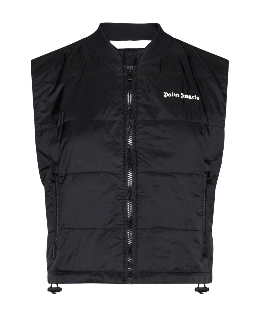 Palm Angels Quilted Nylon Down Vest In Black