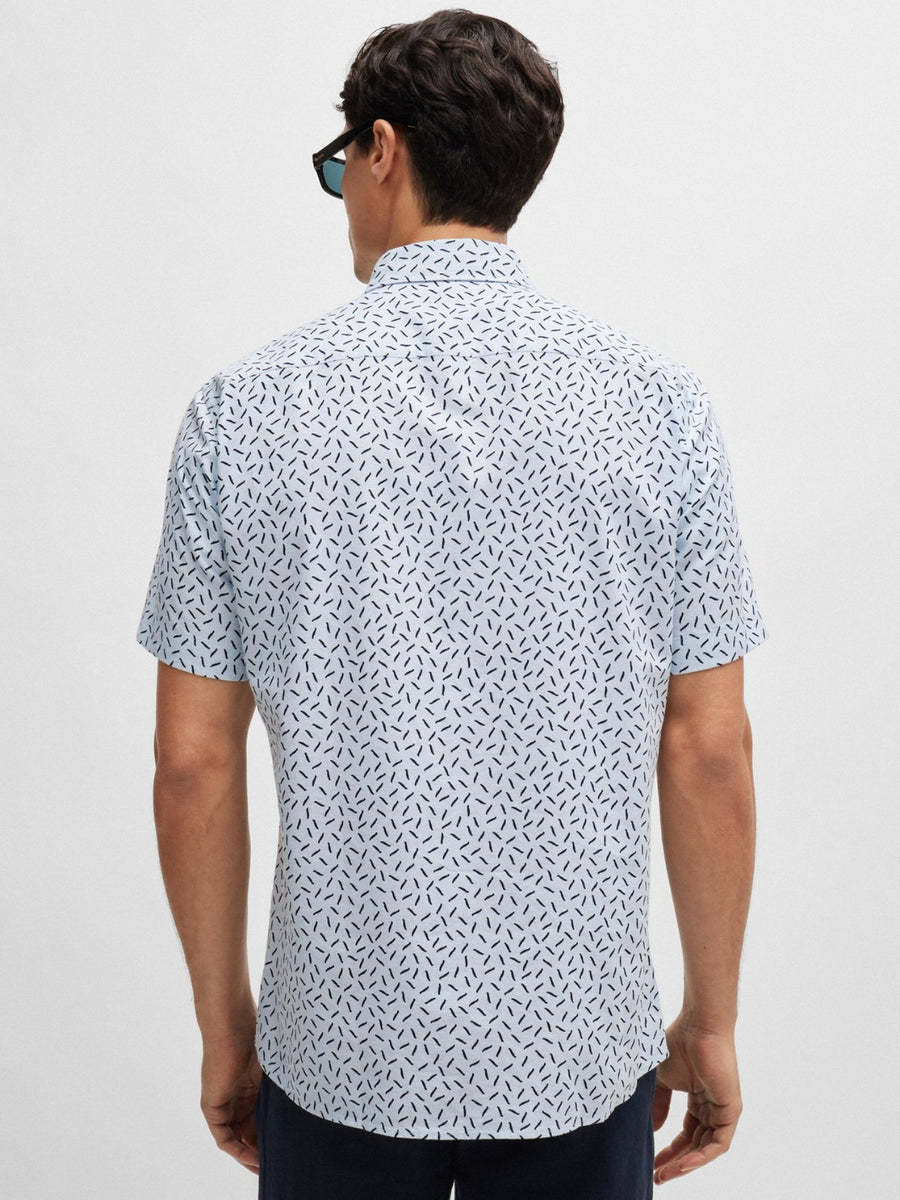 Hugo Boss Boss Roan Geo Print Short Sleeve Button-up Shirt In White