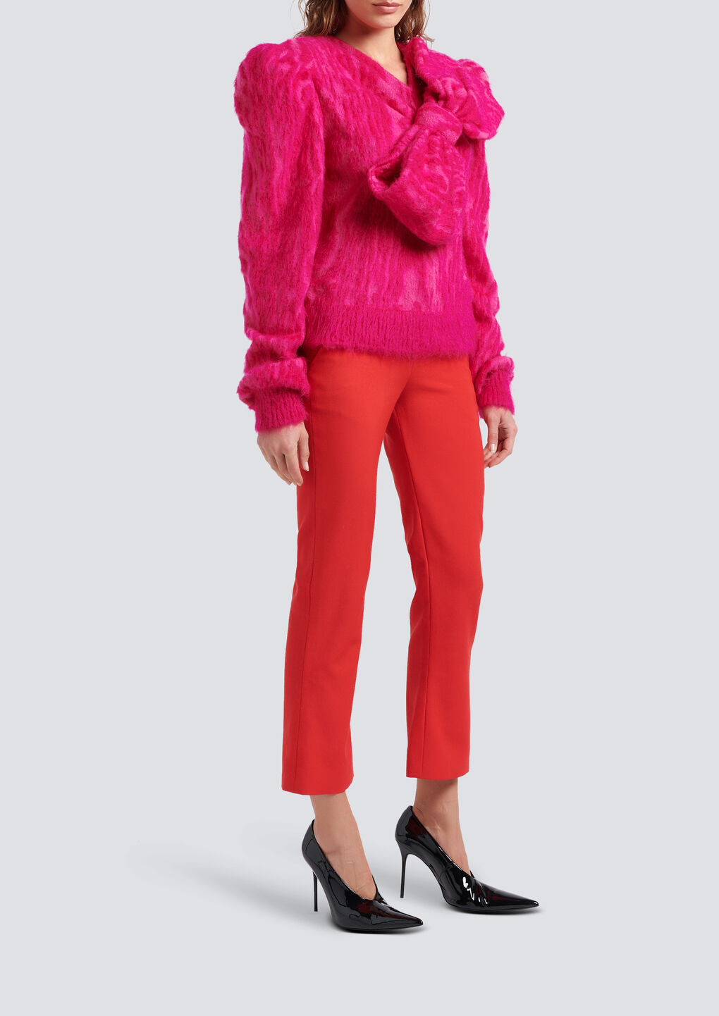 Balmain Grain De Poudre Flared Cropped Trousers In Red
