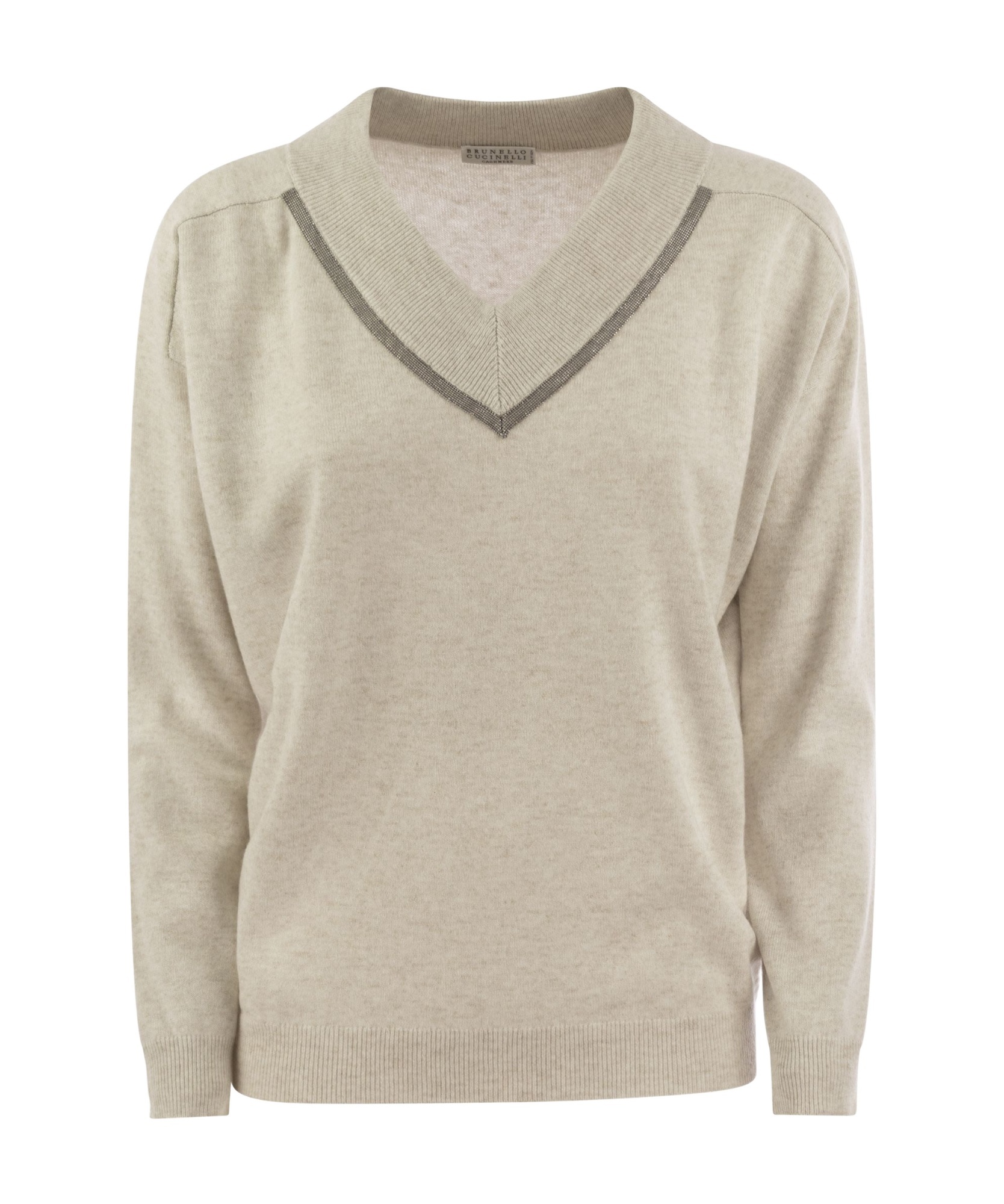 Brunello Cucinelli Women's Cashmere Sweater With Shiny Neckline In Nude