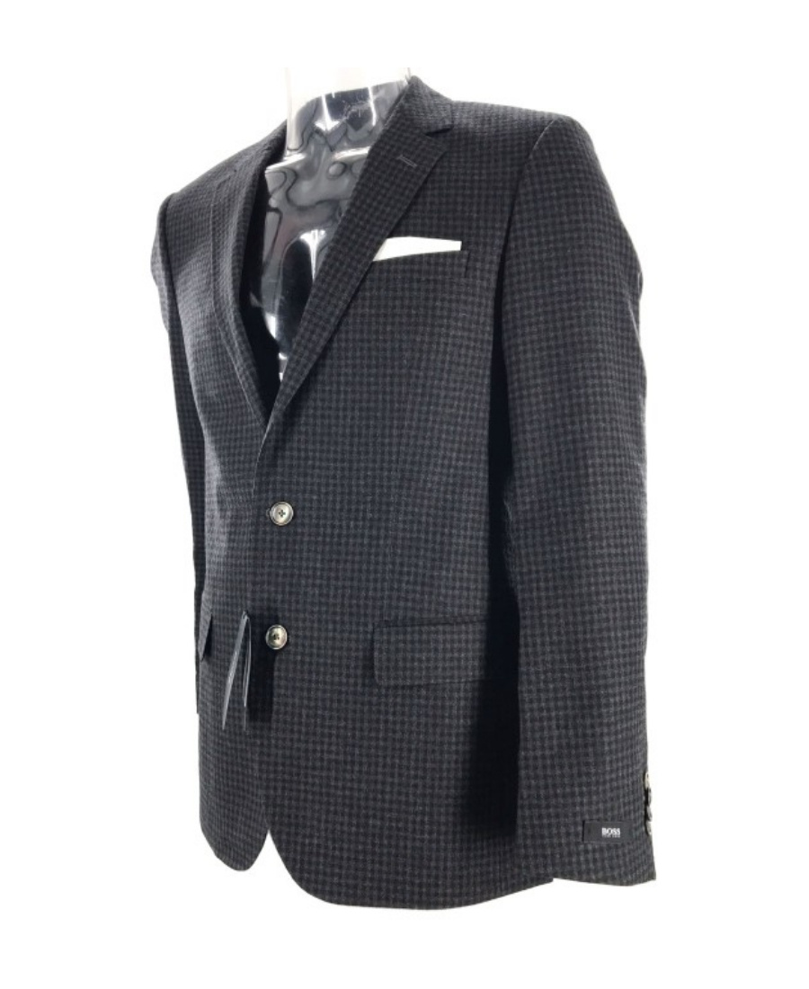 Hugo Boss Checkered Front Bag Suit Jacket In Black