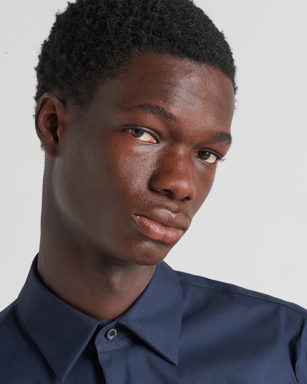 Prada Long-sleeved Cotton Shirt In Blue
