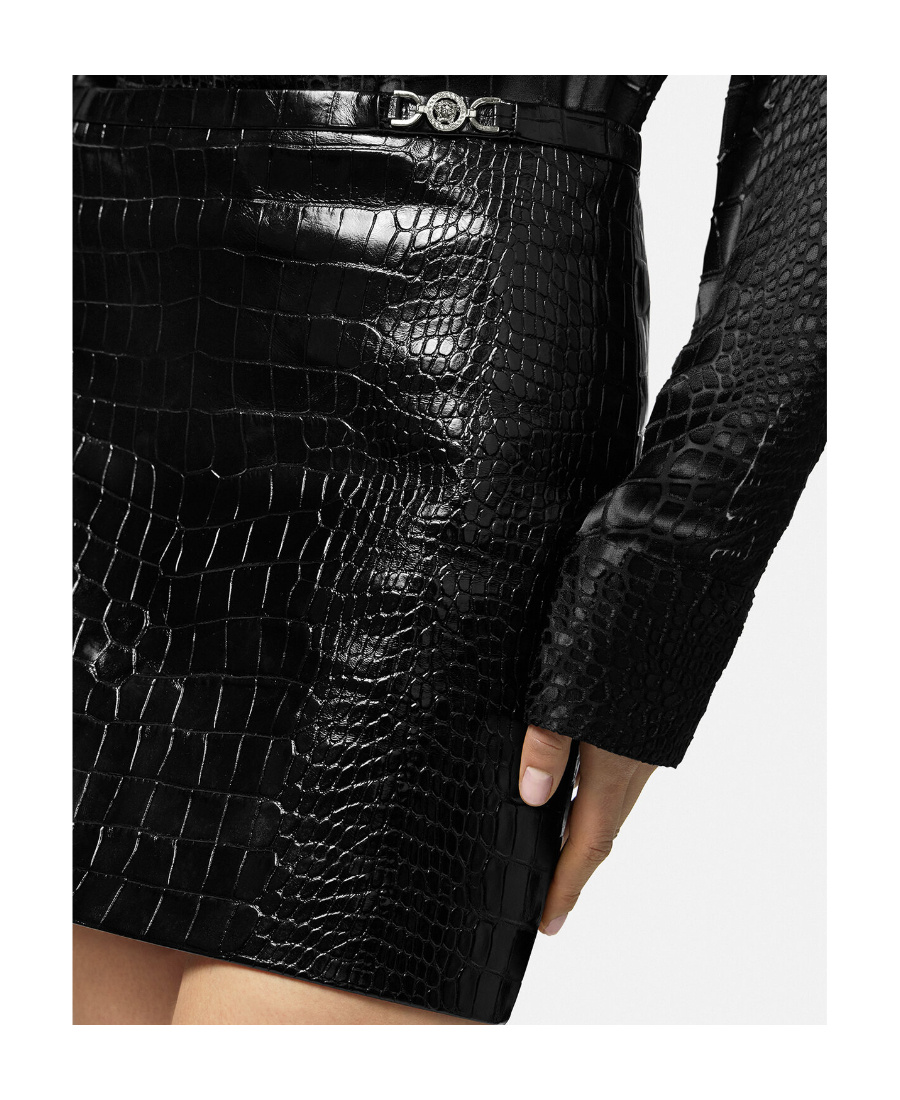 Versace Crocodile-effect Leather Miniskirt In Black