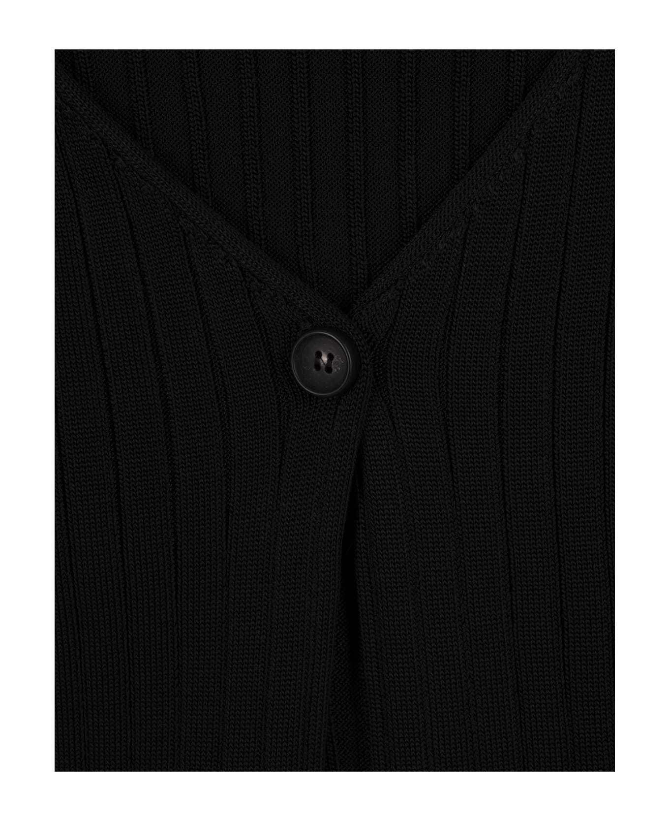 Marni Logo Intarsia Ribbed Cardigan In Black