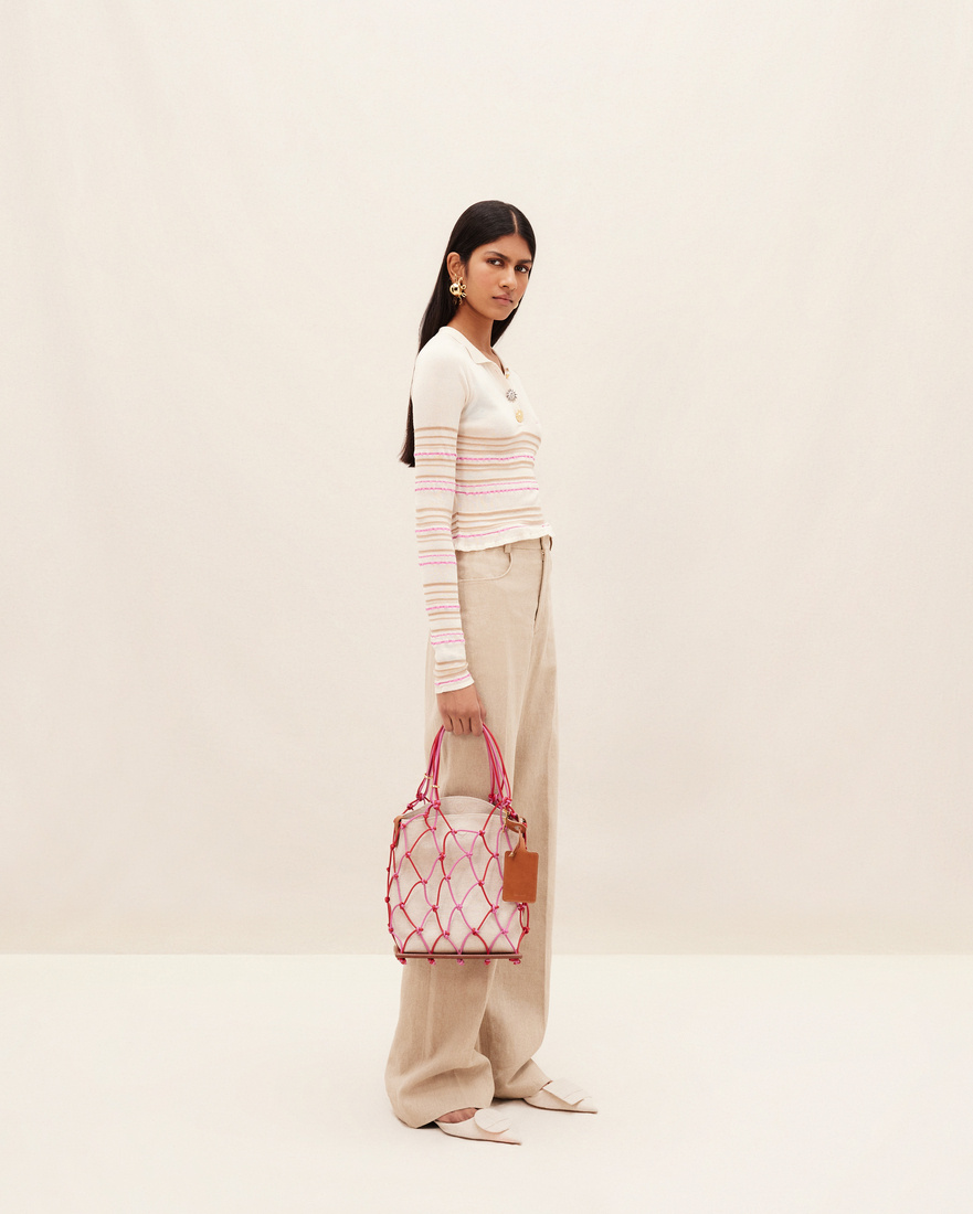 Jacquemus Long-sleeved Striped Polo Shirt In Nude