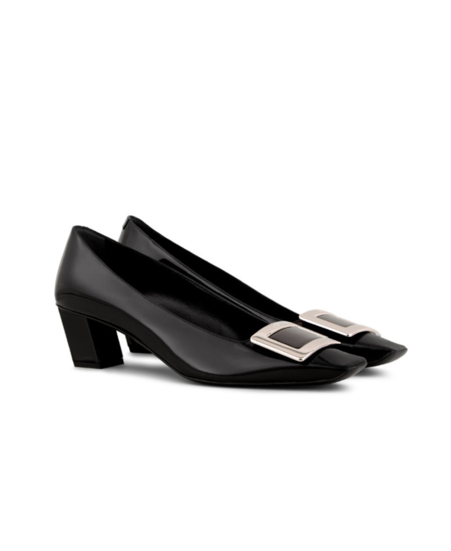 Roger Vivier Black Calfskin Pumps With Buckle And Wide Heel In Black