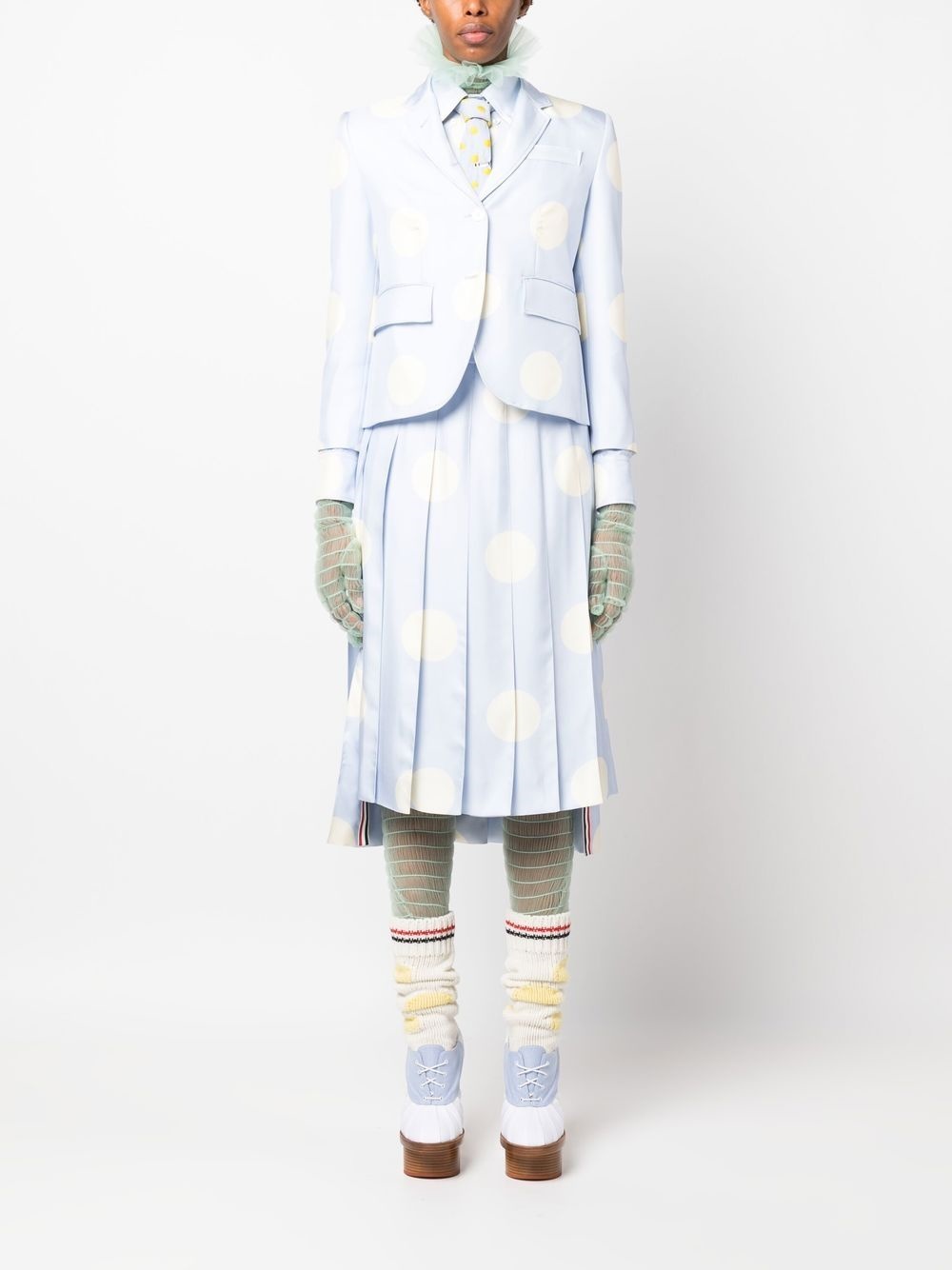 Thom Browne Light Blue Polka-dot Print Silk Blazer In White