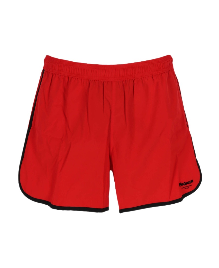 ALEXANDER MCQUEEN ALEXANDER MCQUEEN LOGO PRINTED ELASTICATED WAIST SWIM SHORTS