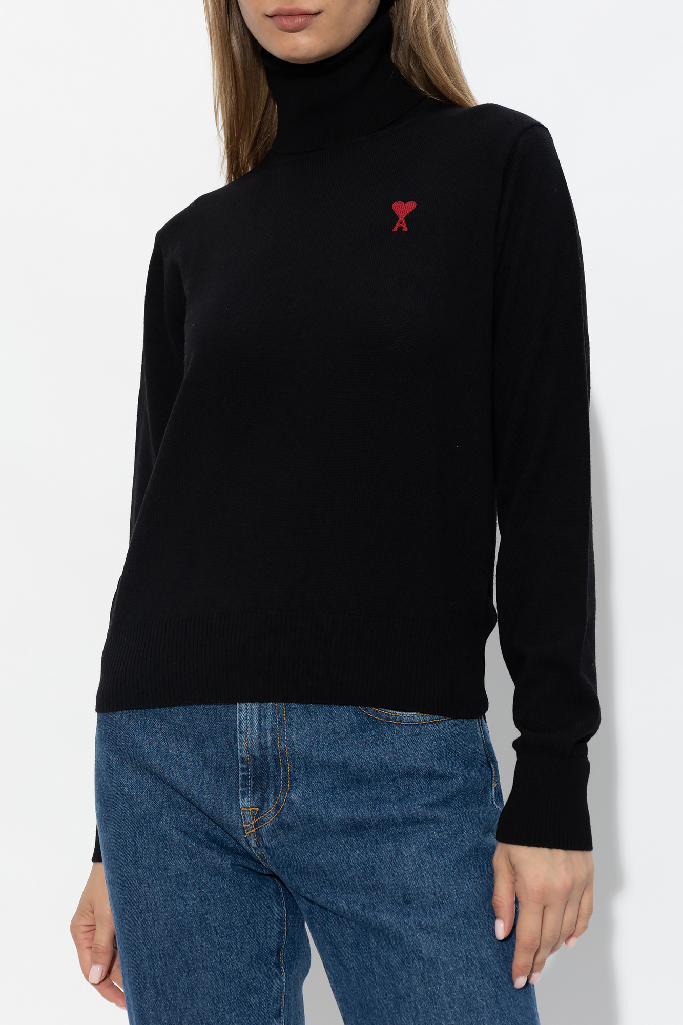 Ami Alexandre Mattiussi Ami Paris Jersey With Ami De Couer Embroidery In Black
