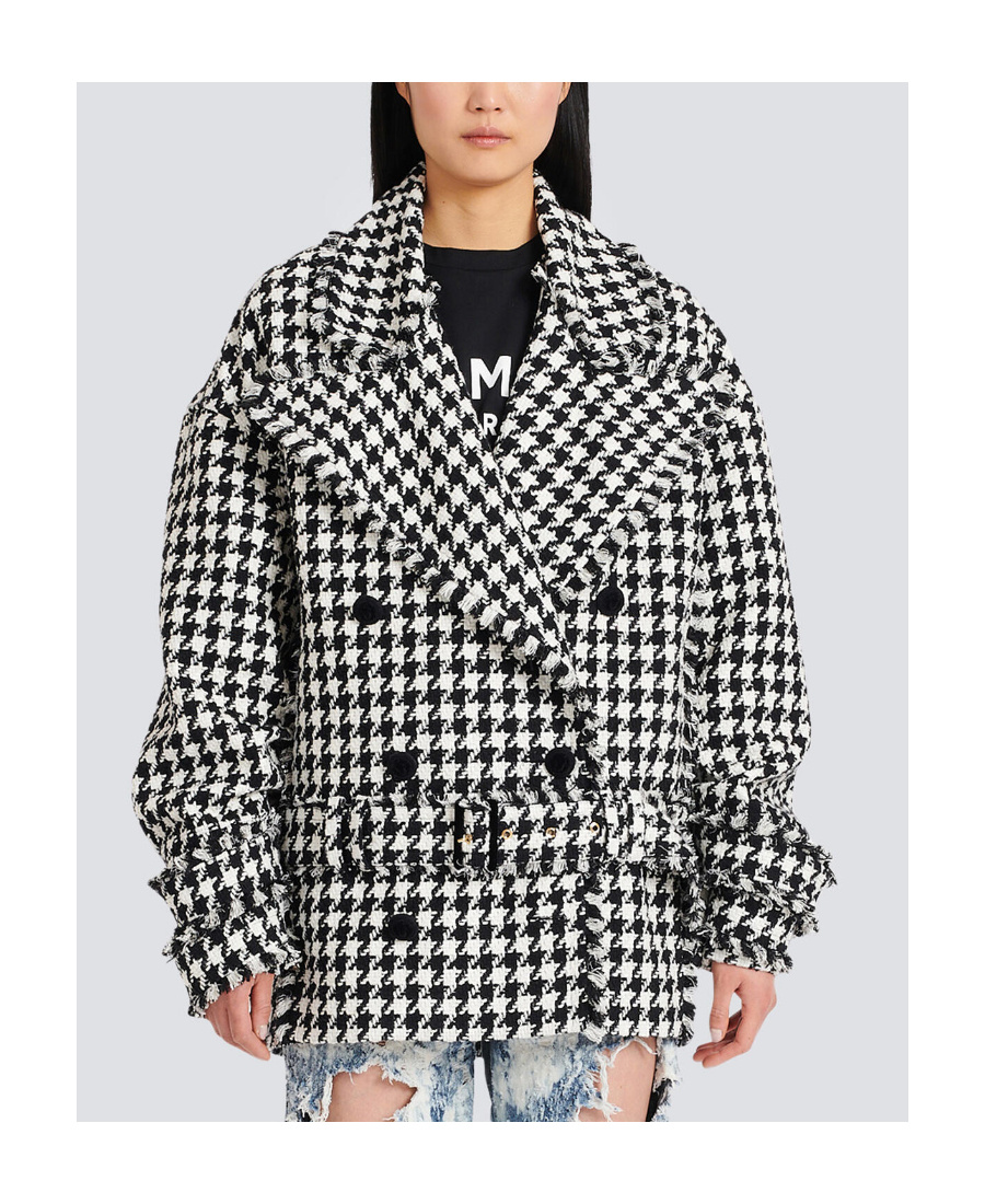 BALMAIN WOOL AND TWEED PEA COAT WITH DOUBLE-BUTTONED FASTENING